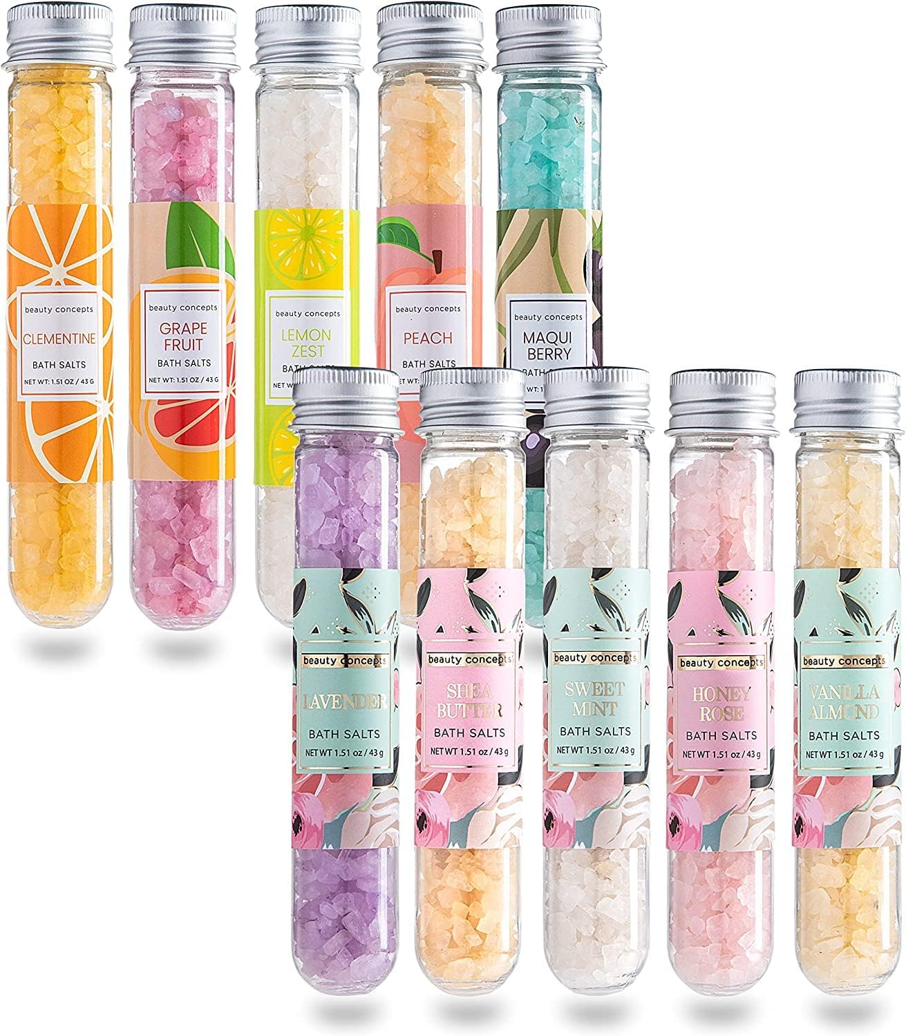B.C. Beauty Concepts Aromatherapy Bath Salts- 5 Pack Epsom Salts for Soaking, Relaxing Bath Spa Set (Floral)