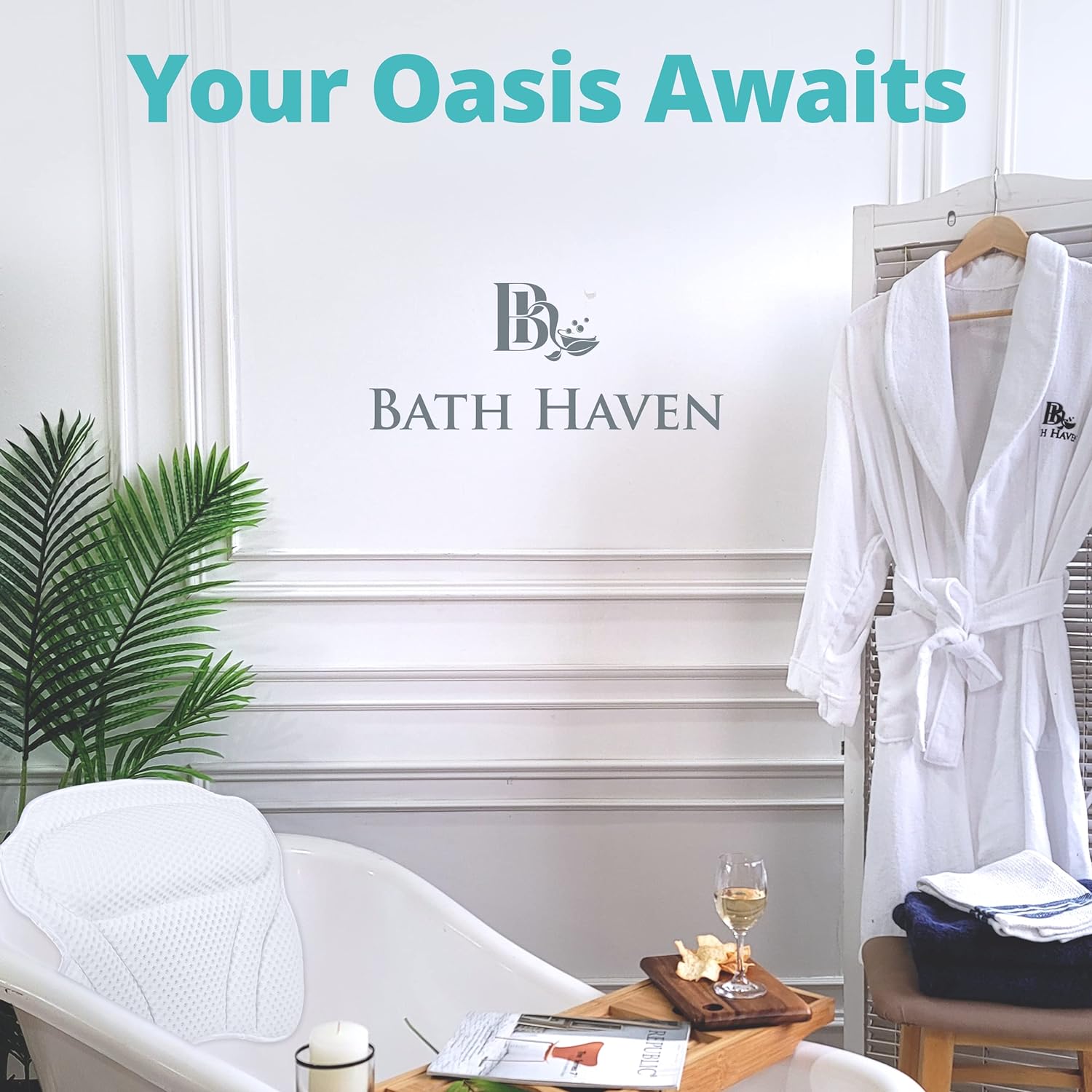 Bath Pillow Bathtub Pillow Back Neck Support Pillow, Spa Cushion for Tub, Relaxing Headrest Bath Pillow, Portable Washable Bathtub Accessories with 3D Air Mesh Thick Soft Bath Pillow, White