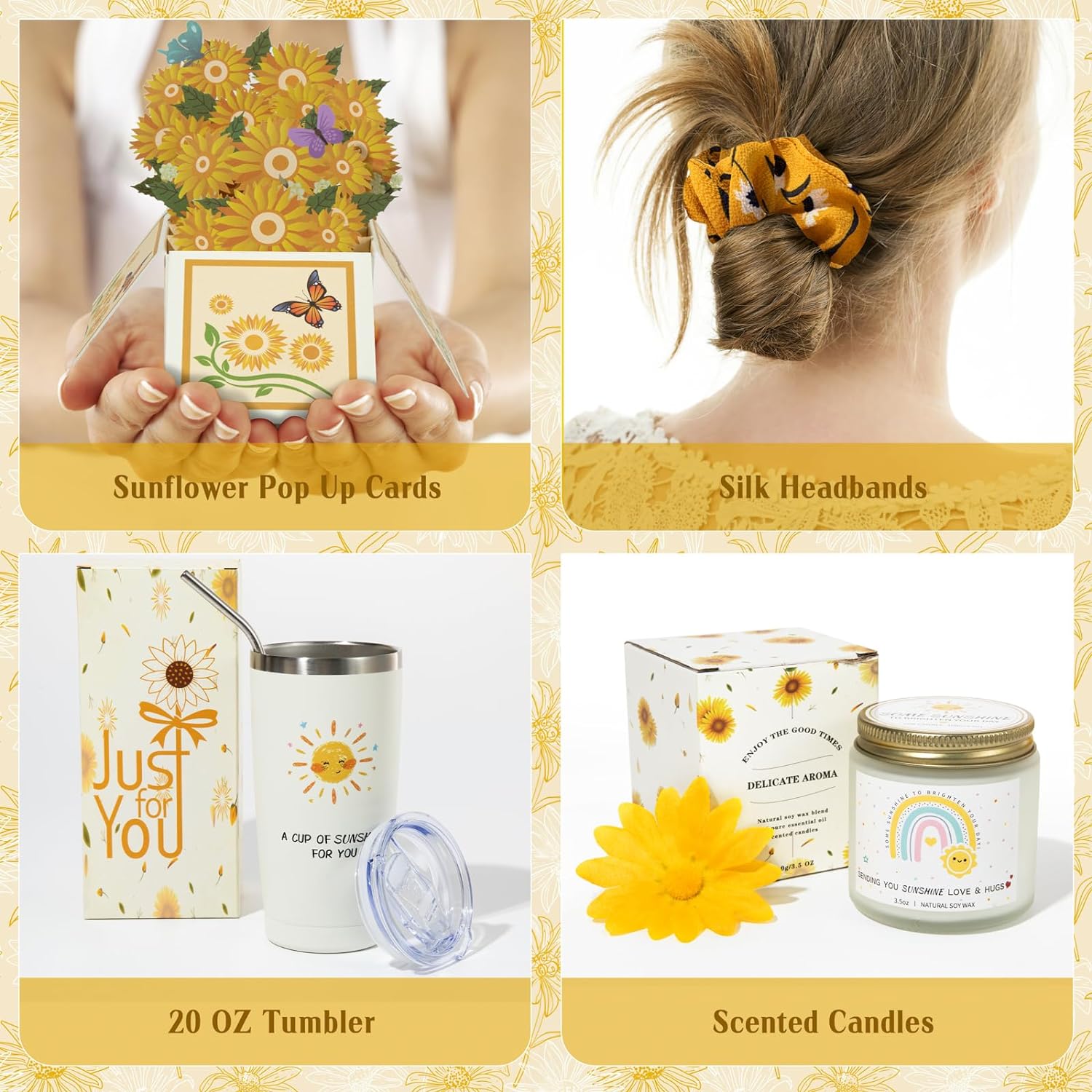 Yseoul Birthday Gifts for Women, Sunflower Gifts Sending Sunshine, 10 Pcs Get Well Soon Gifts Basket Unique Birthday Gifts Box for Thinking of You Her Sister Best Friend