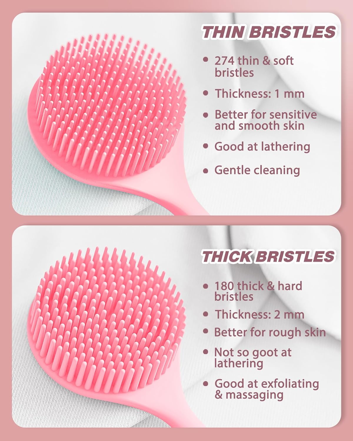 Manmihealth Silicone Back Scrubber(Thick Bristles) & Soft Bath Glove Set, Super-Exfoliating Body Scrubber & Super-Lathering Shower Brush Combination, with a Free Hook.(Black)