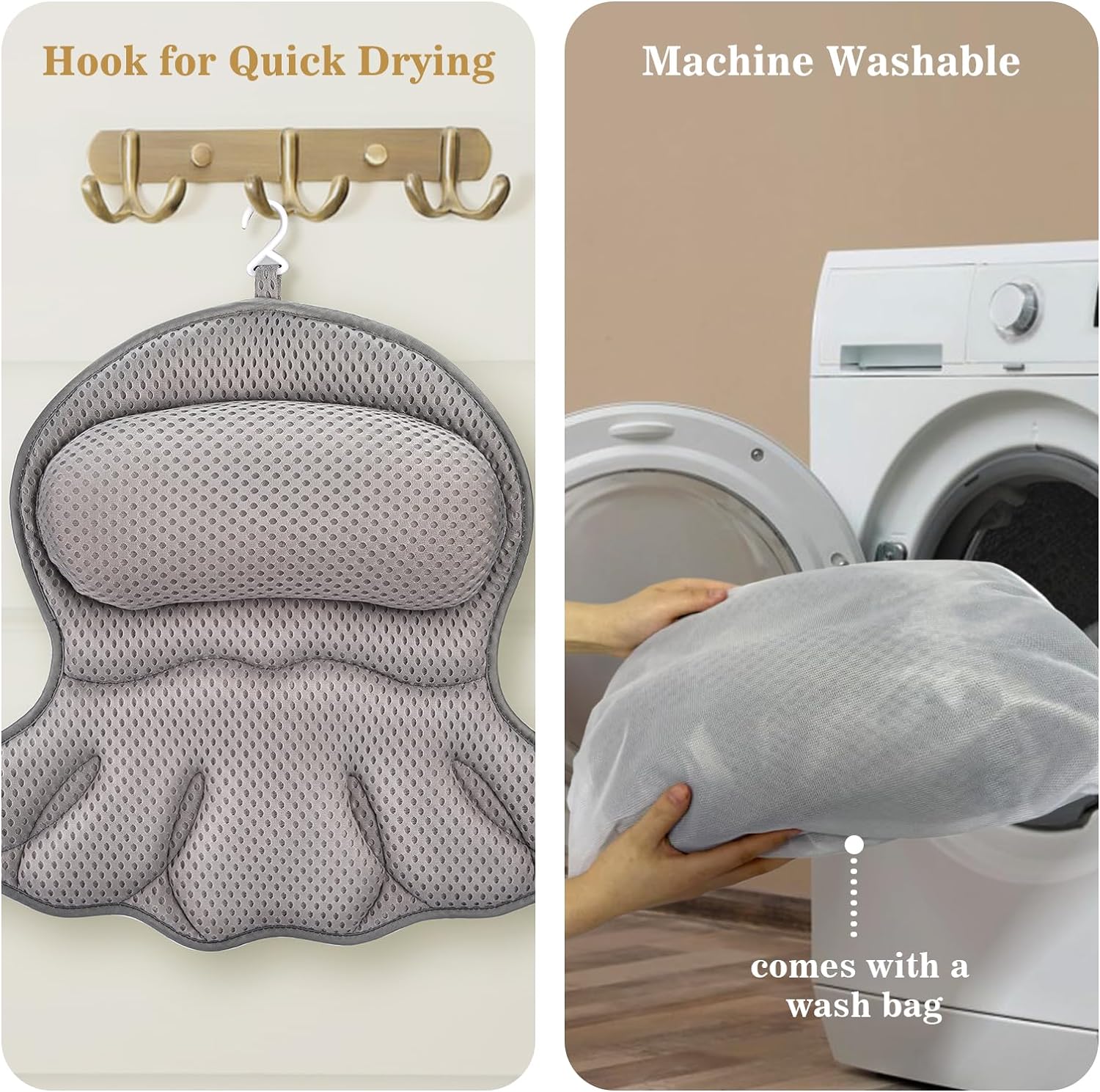 Bath Pillow Luxury Bathtub Pillow, Extra Soft & Comfortable Bath Pillow for Tub Head Neck and Back Support, with 3D Air Mesh Cushions & Non-Slip Suction Cups – Great Christmas Bath Gift (Gray)