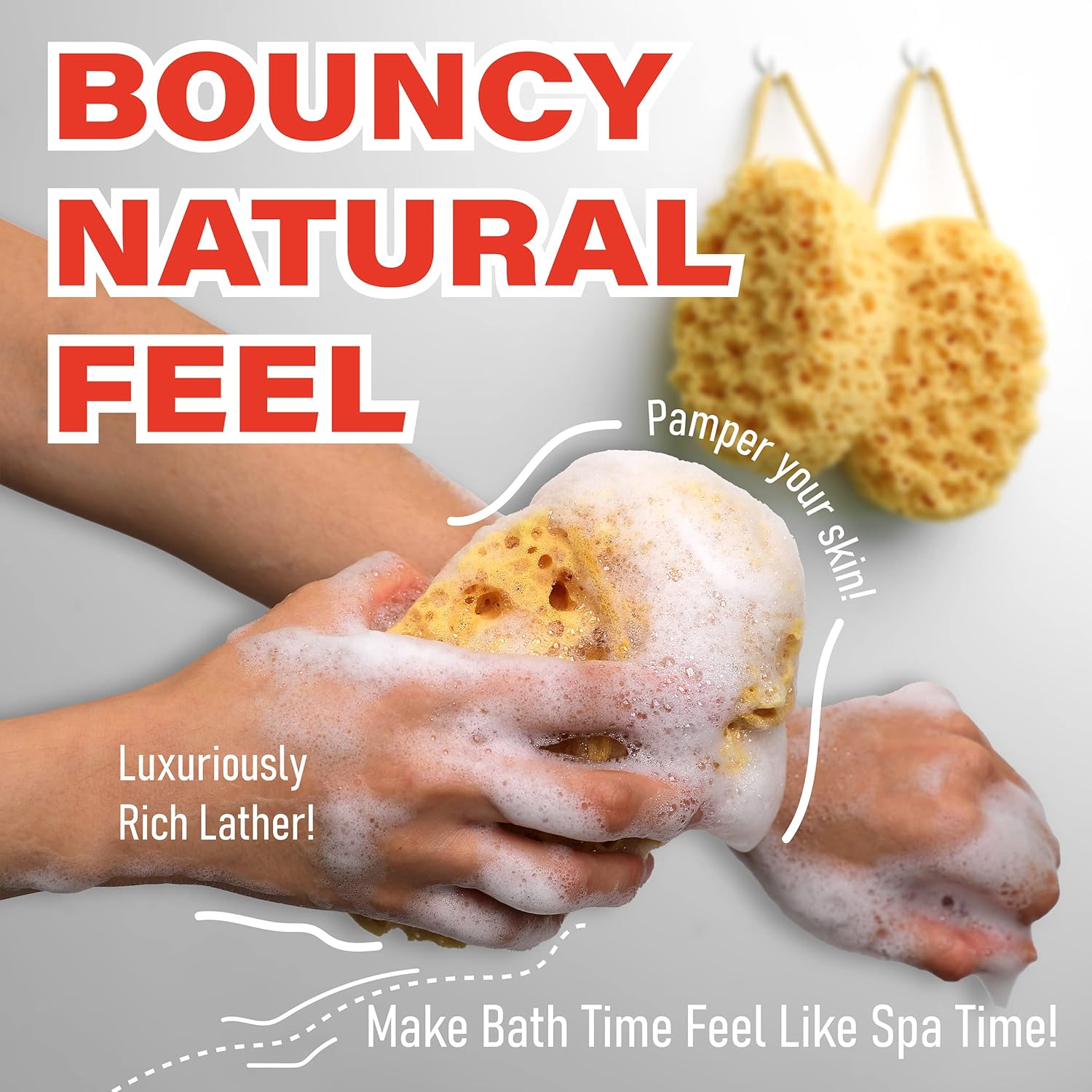 myHomeBody Premium Bath Sponge, Foam Loofah Sponge, Body Sponge for Shower - Large Size, Lots of Lather, Curvy, 3 Pack