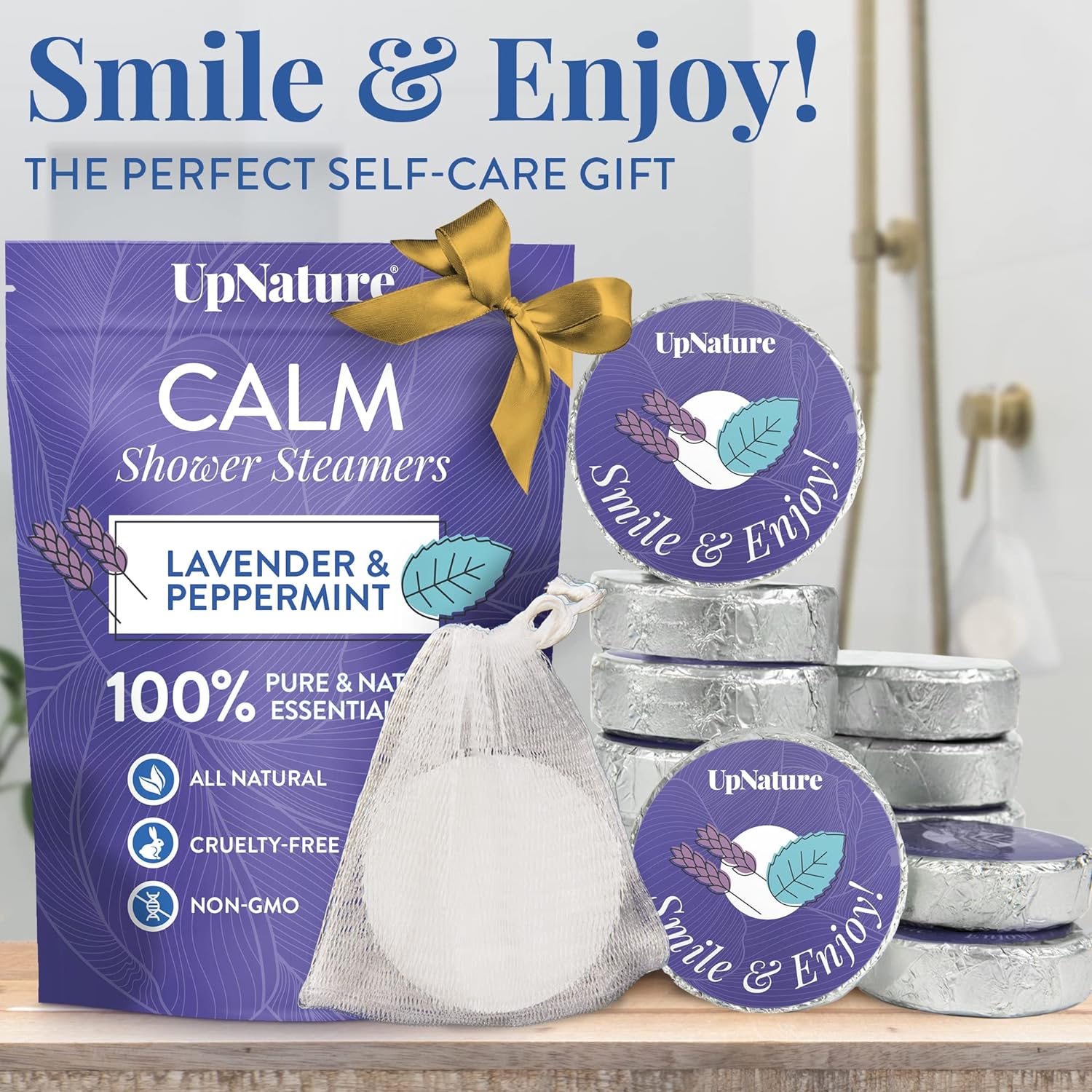 UpNature Shower Steamers Aromatherapy, Calm 12pcs - Lavender Shower Steamer Restore Relaxation, Essential Oil Lavender Shower Bath Bombs Tablets for Stress Relief, Self Care Gifts for Women & Men