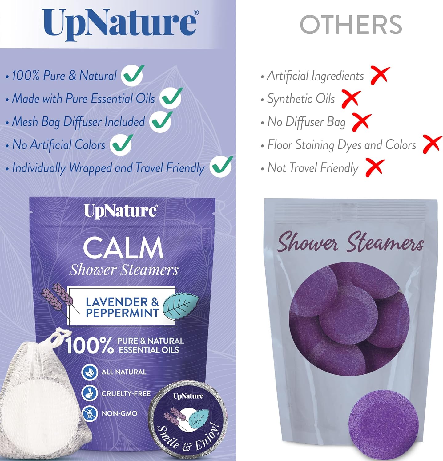 UpNature Shower Steamers Aromatherapy, Calm 12pcs - Lavender Shower Steamer Restore Relaxation, Essential Oil Lavender Shower Bath Bombs Tablets for Stress Relief, Self Care Gifts for Women & Men