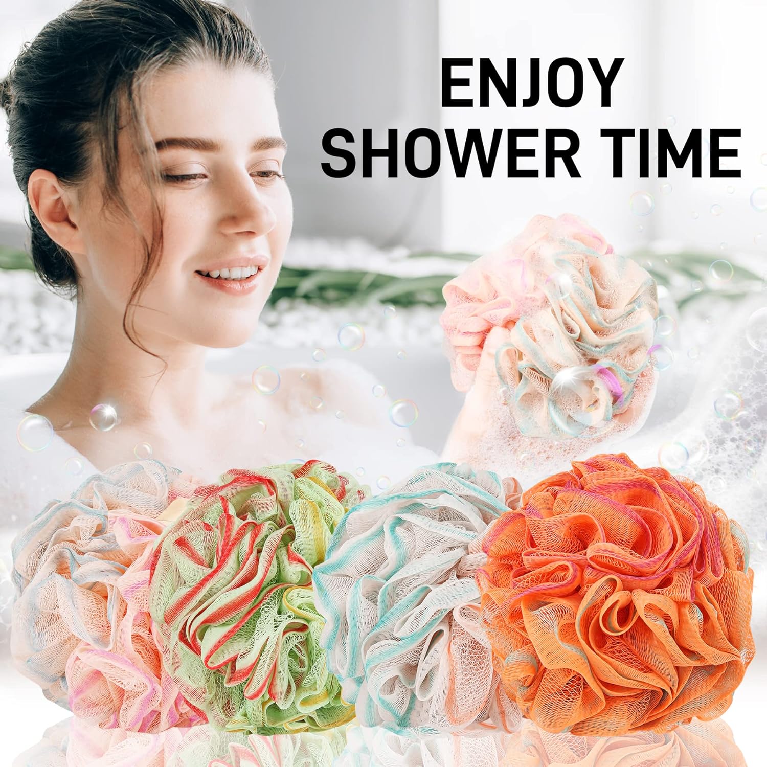 Shower Loofah Bath Sponge 75g - 4 Pack Large Soft Nylon Mesh Puff for Men, Loofah Shower Exfoliating Scrubber Pouf, Full Cleanse, Beauty Bathing Accessories