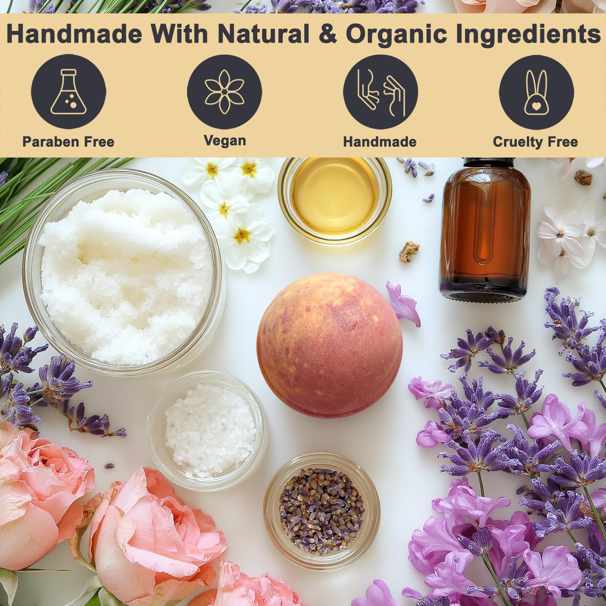 Flower Bath Bombs Gift Set - 12 Large Natural Bathbombs for Women with Scented Essential Oils and Moisturizing Shea Butter + Organic Coconut Oil for Fizzy Bubbles