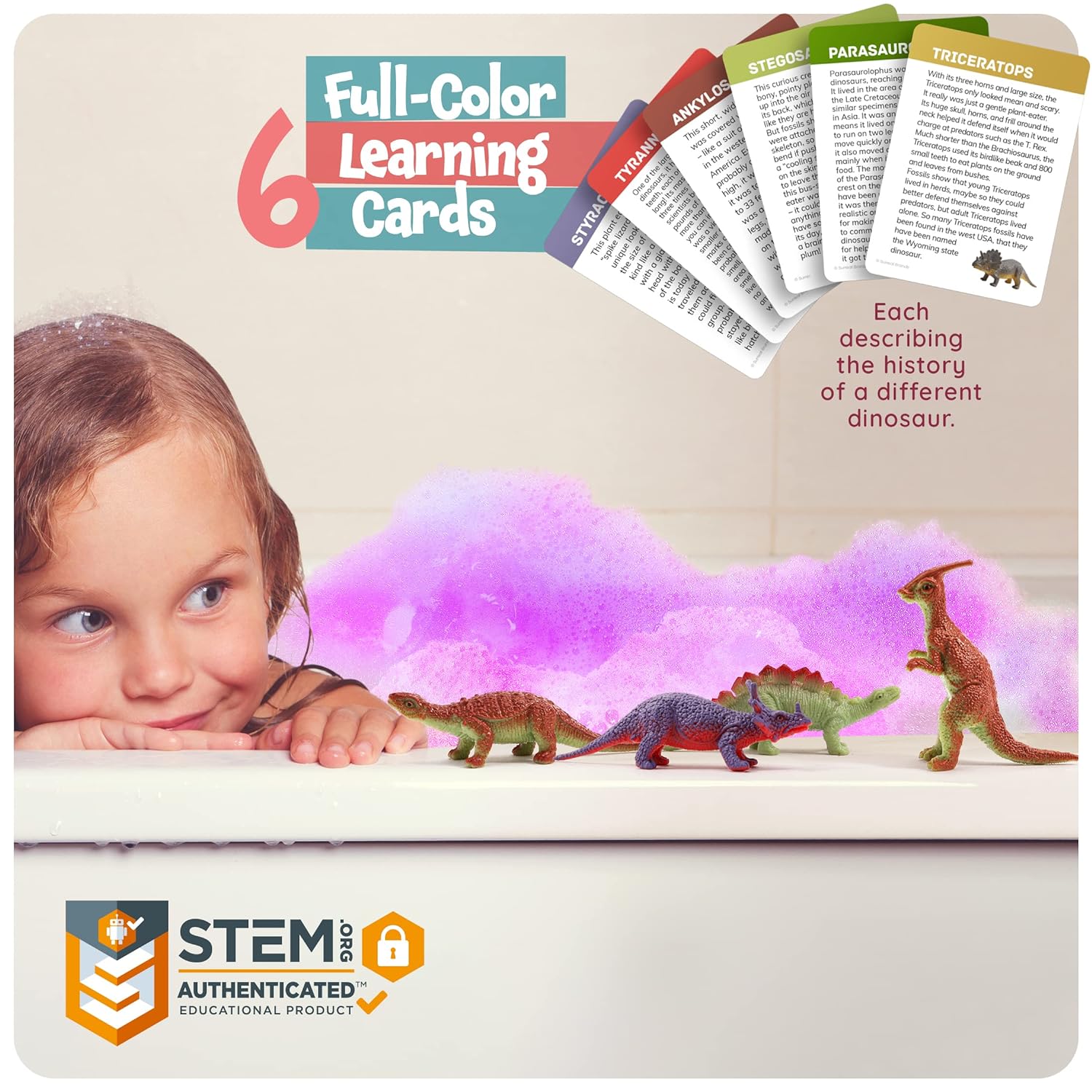 Dino Egg Bath Bombs with Surprise Inside for Kids - Dinosaur in Each Fizzy - 6 Pack - Includes Learning Cards - Kids Bath Bombs with Toys Inside - Kid Fizzies - Great Science Gifts for Girls & Boys