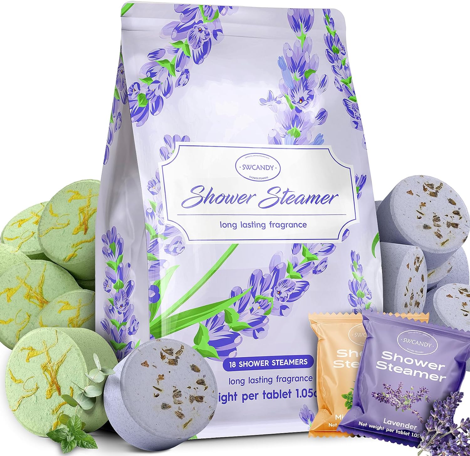 SWCANDY Shower Steamers Aromatherapy, 18 PCS Eucalyptus for Shower Christmas Stocking Stuffers for Women, Self Care & Spa Gifts with Lavender Natural Essential Oils