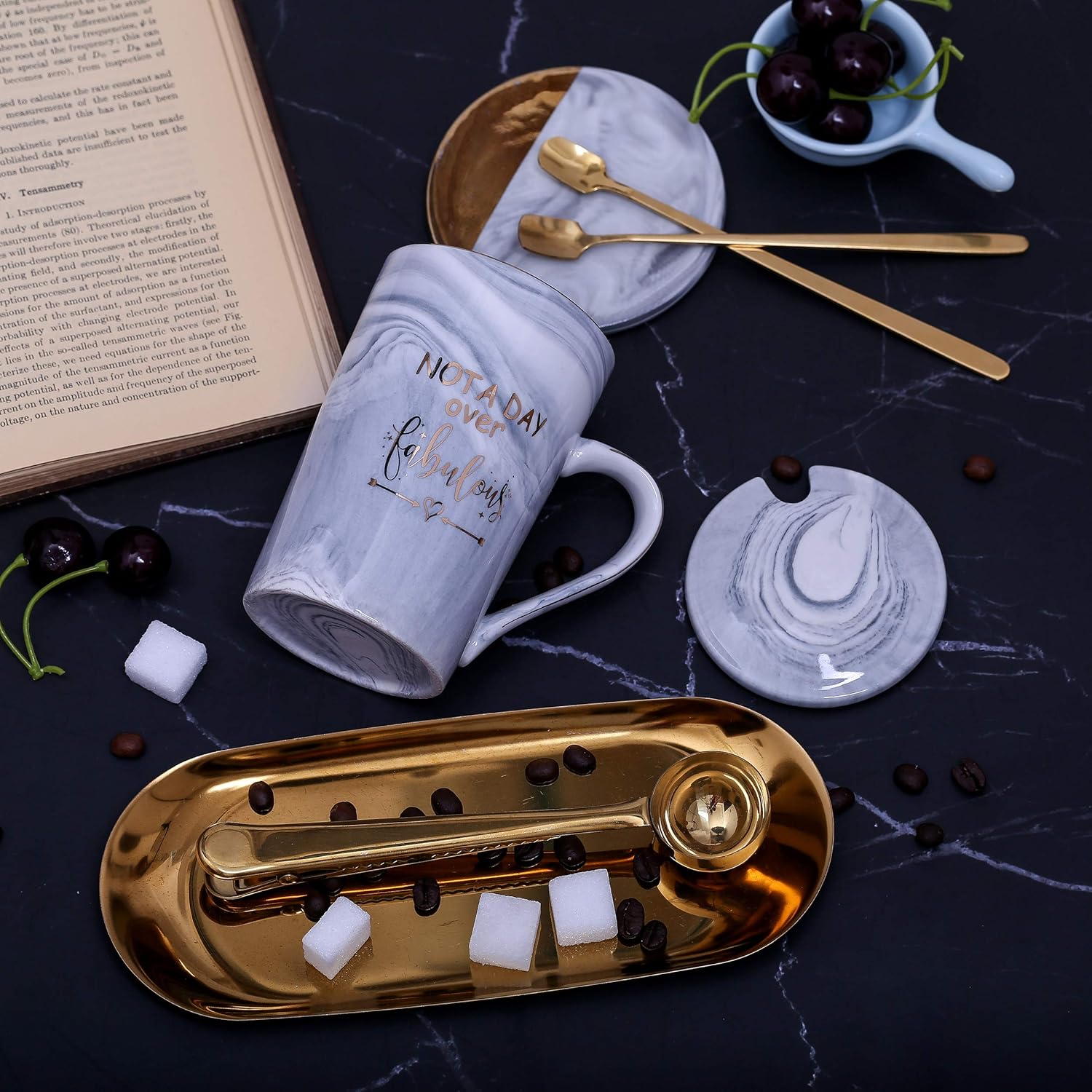 Jumway Not A Day Over Fabulous Mug Gifts Set- Birthday Gifts for Women - Funny Birthday Gift Ideas for Her,Friends, Coworkers, Her, Wife, Mom, Daughter, Sister, Aunt Ceramic Marble Mug 14 Oz