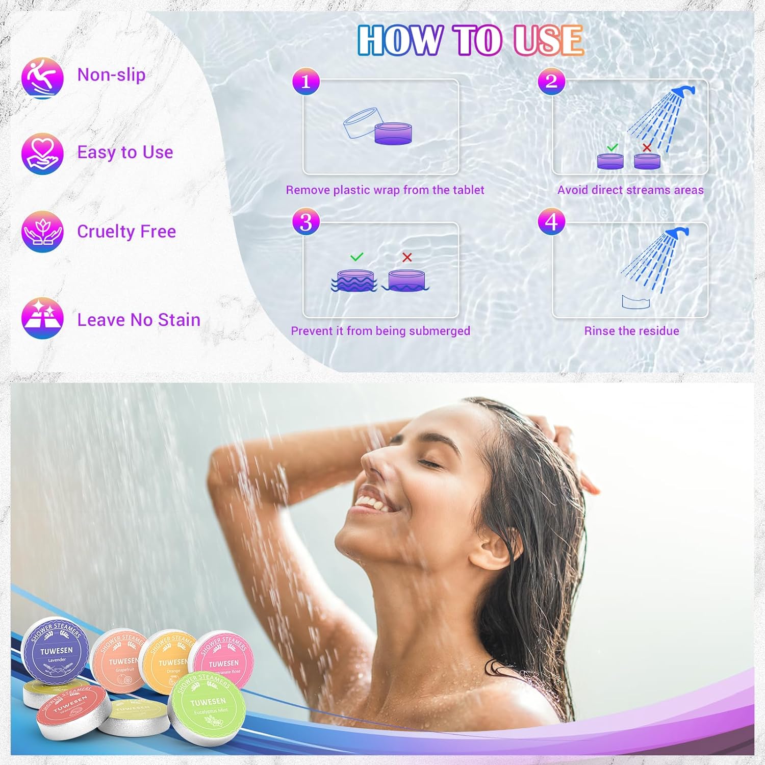 TUWESEN Shower Steamers Aromatherapy, SPA Kit, 8 PCS Shower Steamers for Women, Shower Bombs with Essential Oils-Self Care & Relaxation Birthday Gifts for Women and Men. Purple Romantic Set