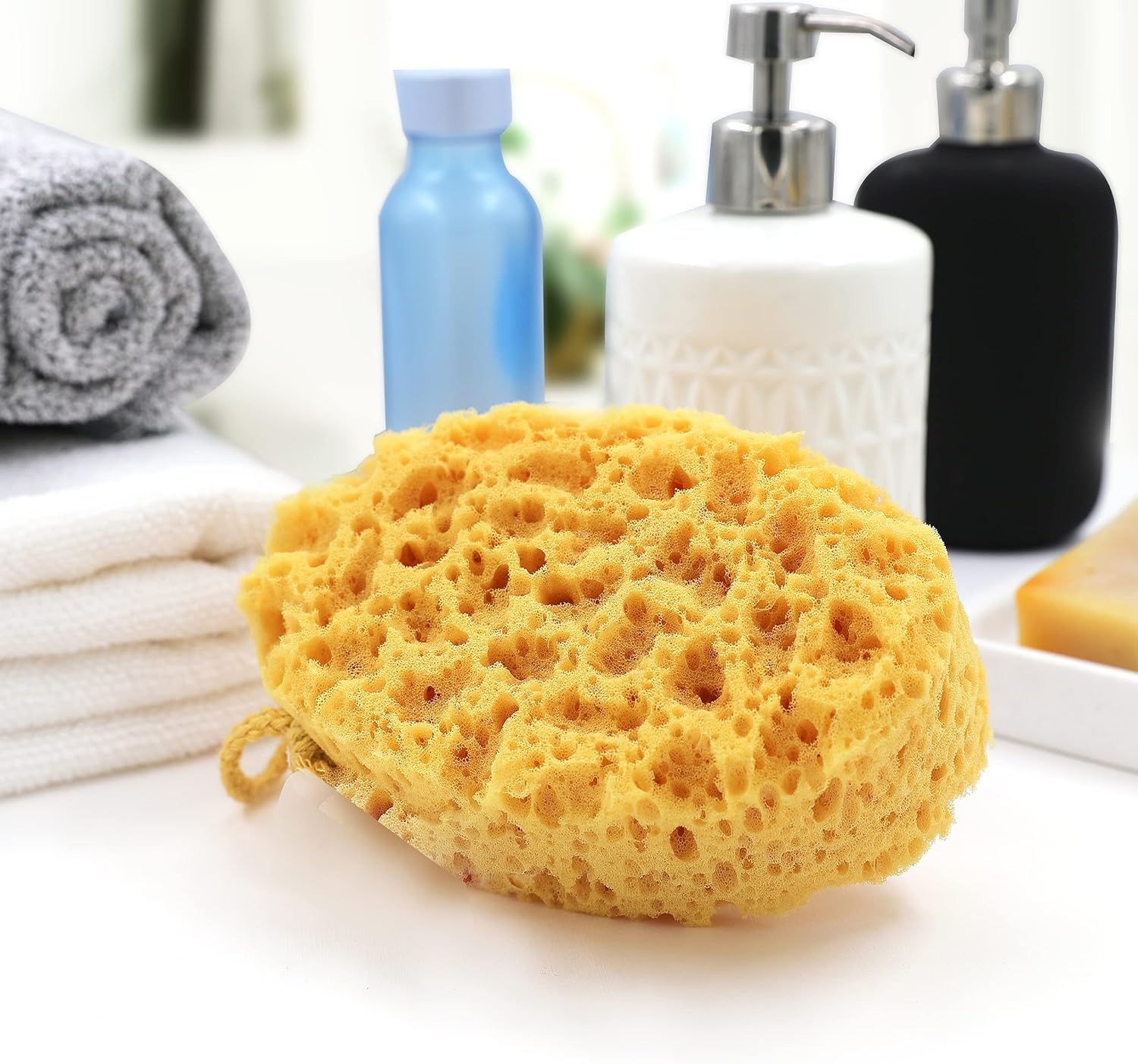 myHomeBody Premium Bath Sponge, Foam Loofah Sponge, Body Sponge for Shower - Large Size, Lots of Lather, Curvy, 3 Pack