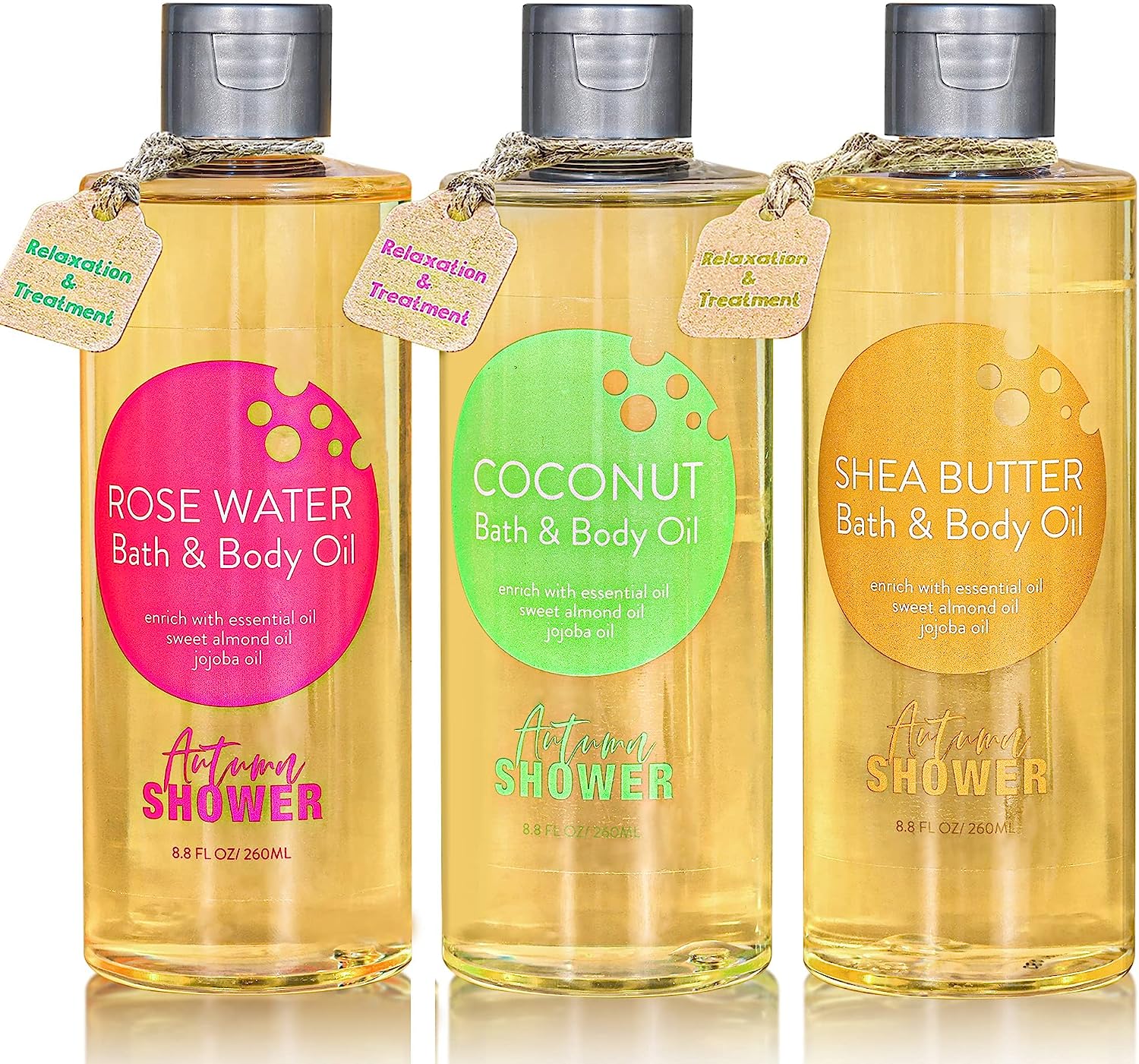 Bath and Body Oil Autumn Shower Body Oil with Sweet Almond Oil Jojoba Oil and Shea Butter, Lavender & Coconut Shower Oils Mother's Day Gift for Women Dry Skin Christmas Gift Set 17.6 fl oz (Pack of 2)