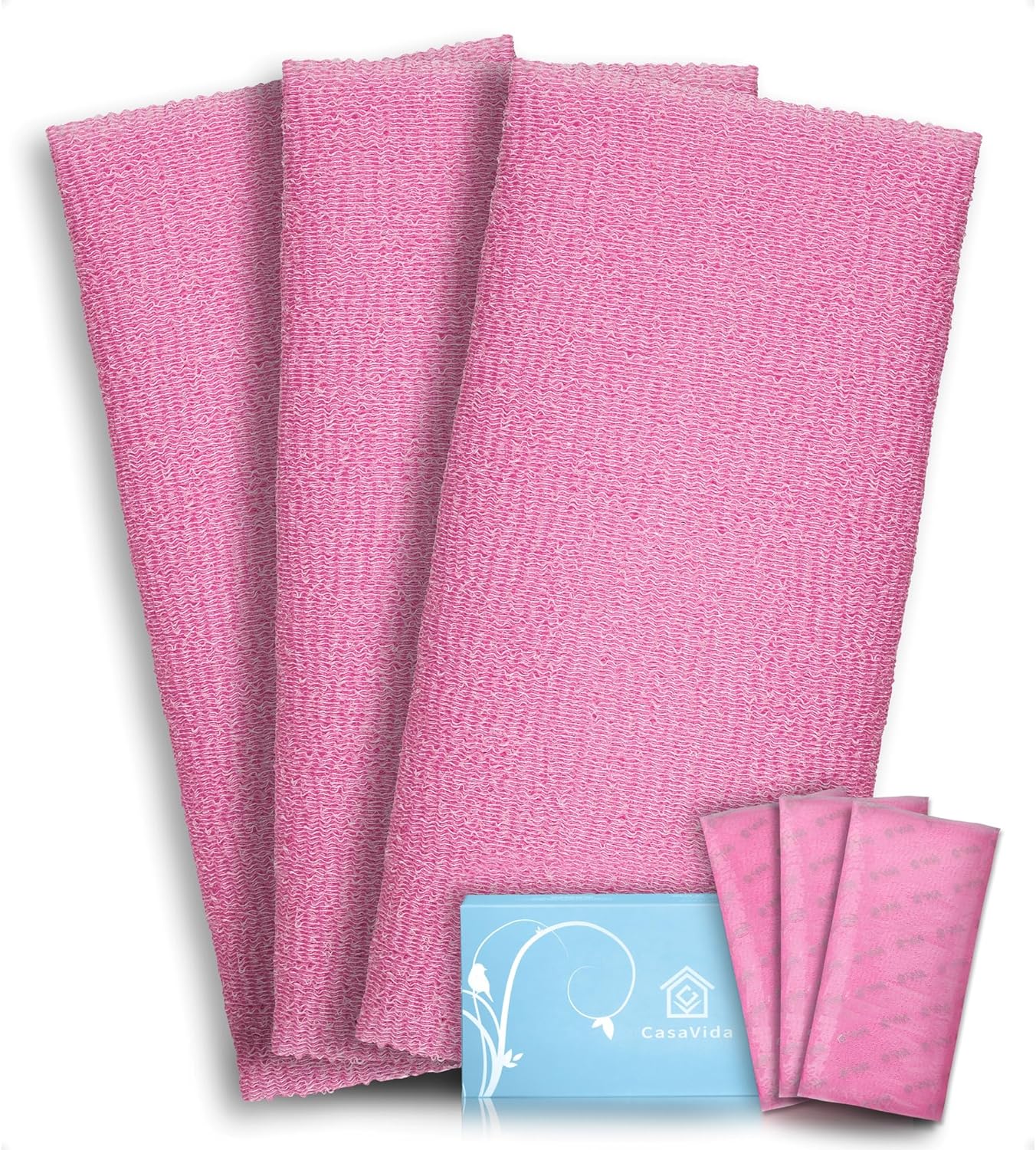 CasaVida Exfoliating Washcloth Back Scrubber for Shower Exfoliating Body Scrubber Japanese Beauty Washcloth African Net Sponge Bath Korean Loofah Towel Wash Cloth Body Shower Scrub Towel 3 Pack