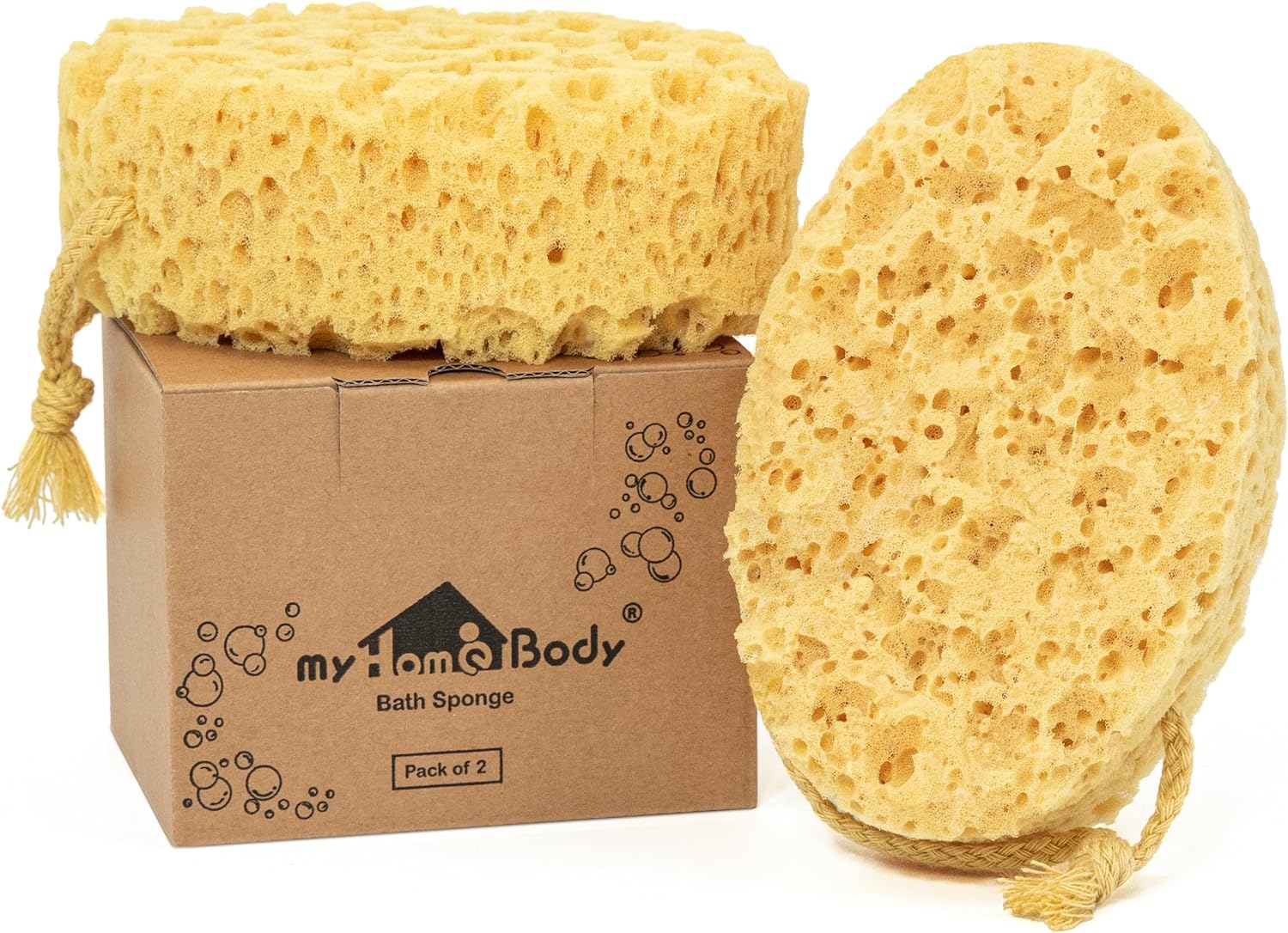 myHomeBody Premium Bath Sponge, Foam Loofah Sponge, Body Sponge for Shower - Large Size, Lots of Lather, Curvy, 3 Pack