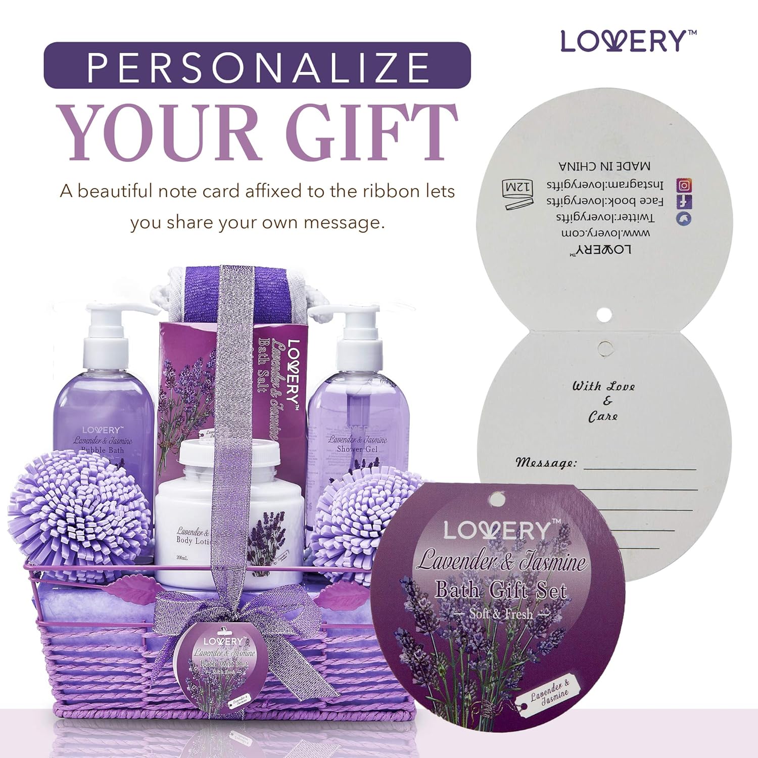 Valentine Day Gifts, Spa Gift Baskets For Women - Bath and Body Gift Basket For Women and Men – Lavender and Jasmine Home Spa Set with Body Lotions, Bubble Bath, Bath Salt and Much More, Birthday Gift
