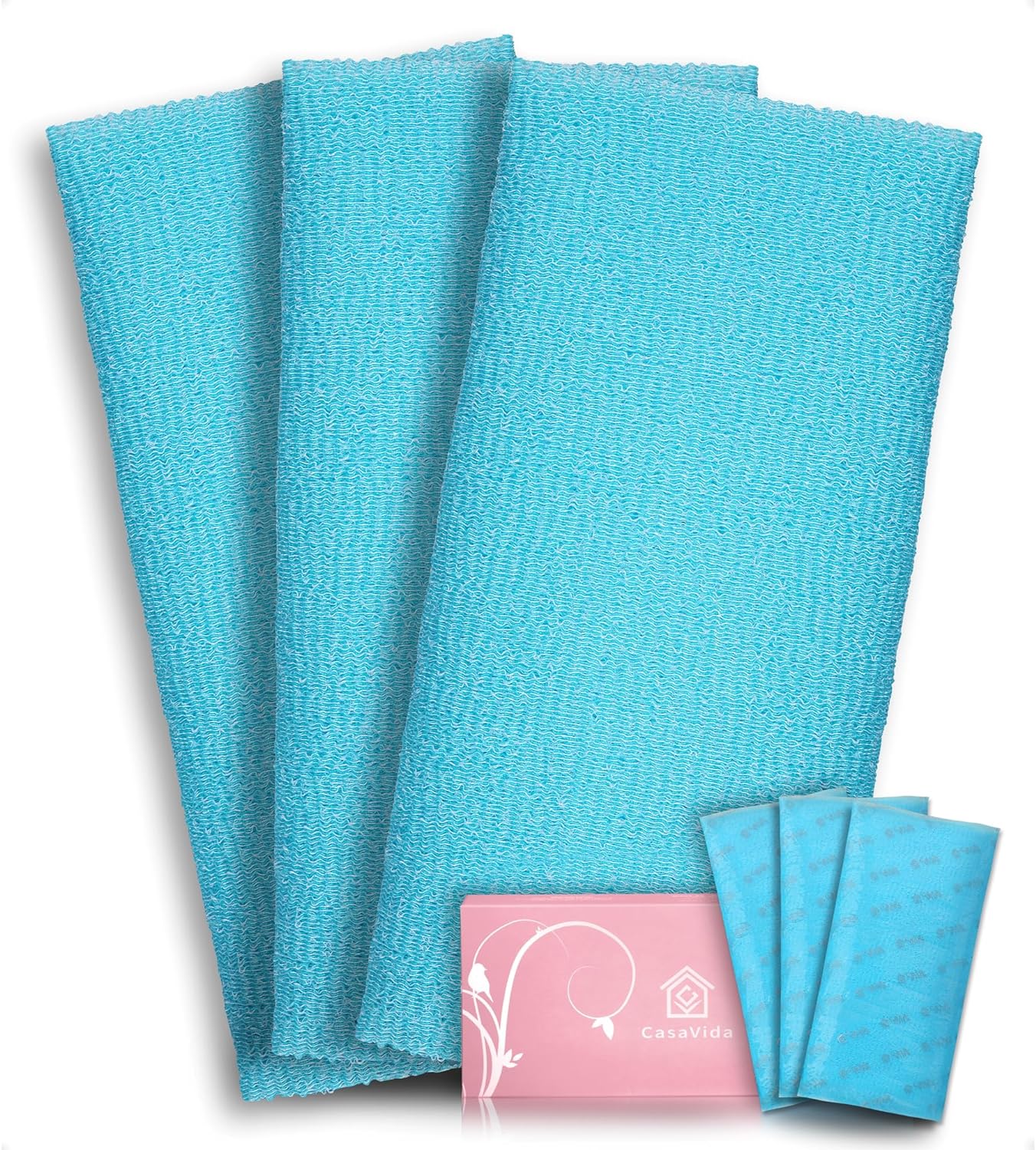 CasaVida Exfoliating Washcloth Back Scrubber for Shower Exfoliating Body Scrubber Japanese Beauty Washcloth African Net Sponge Bath Korean Loofah Towel Wash Cloth Body Shower Scrub Towel 3 Pack