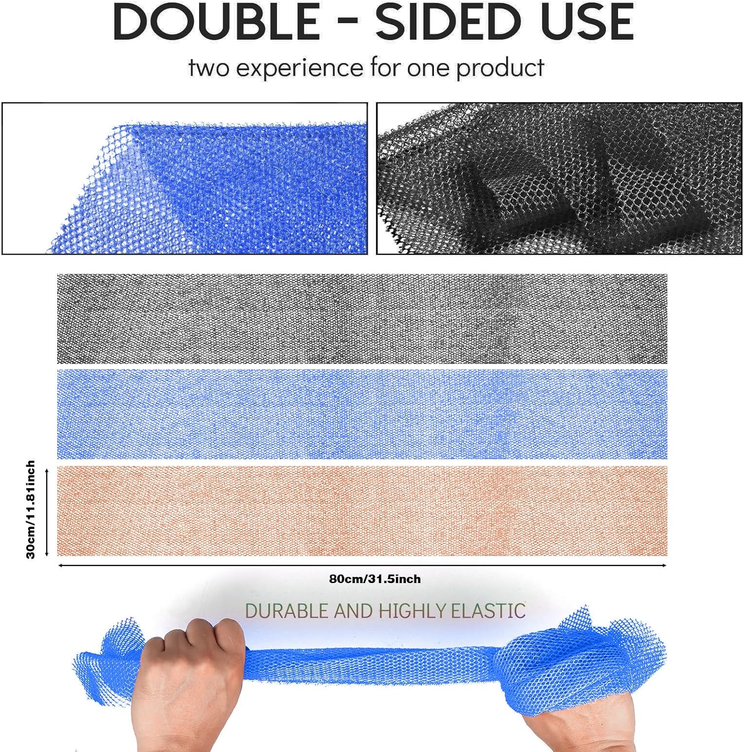 UJFQBH 3 Pieces African Bath Sponge African Net Long Net Bath Sponge Exfoliating Shower Body Scrubber Back Scrubber Skin Smoother,Great for Daily Use (Pink,Yellow,Purple)