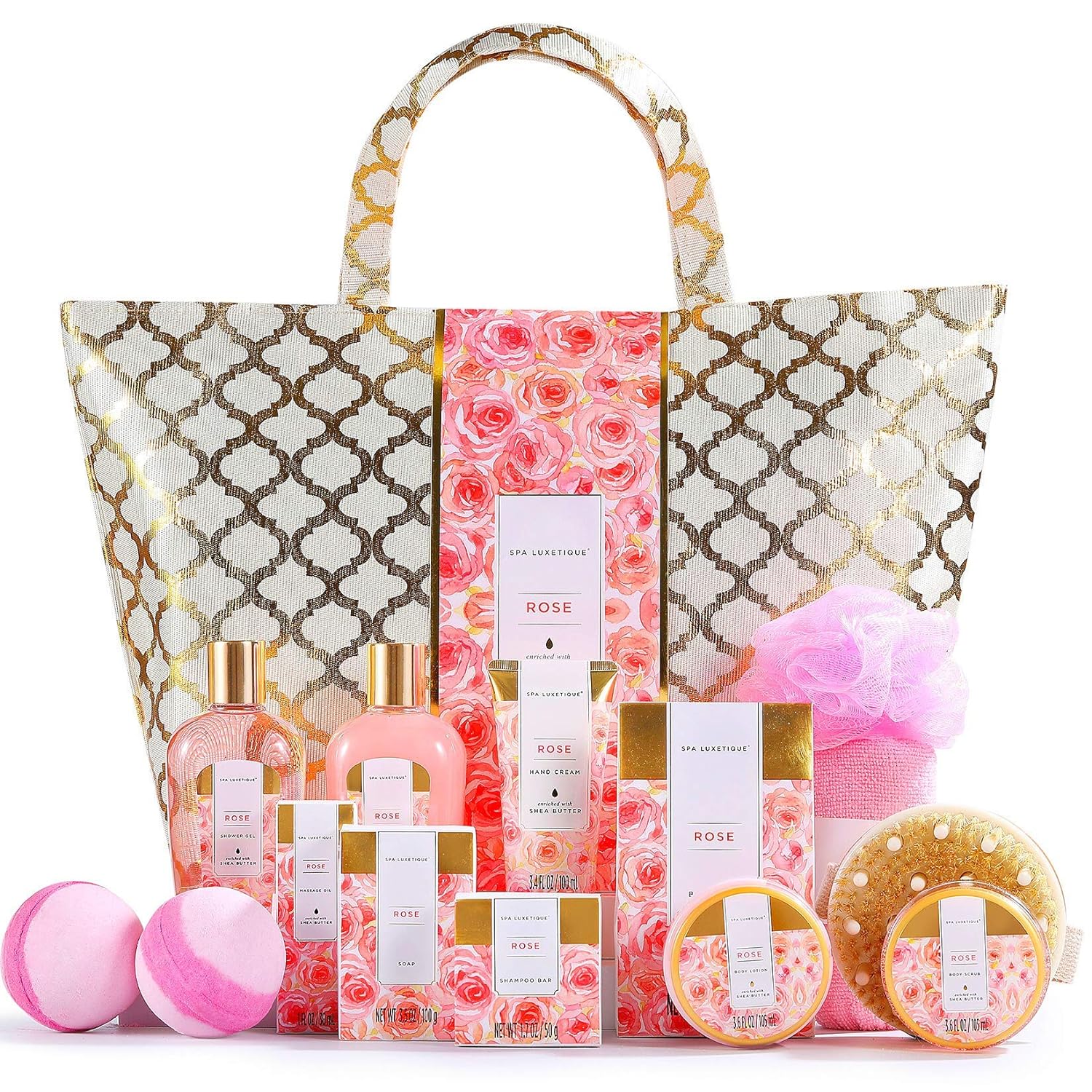 Spa Luxetique Gift Baskets for Women,15 Pcs Vanilla Spa Gifts for Women, Gifts for Women with Bubble Bath, Bath Salt, Bath Bombs Birthday Gifts for Woman With Tote Bag, Valentine's Day Gifts for Women