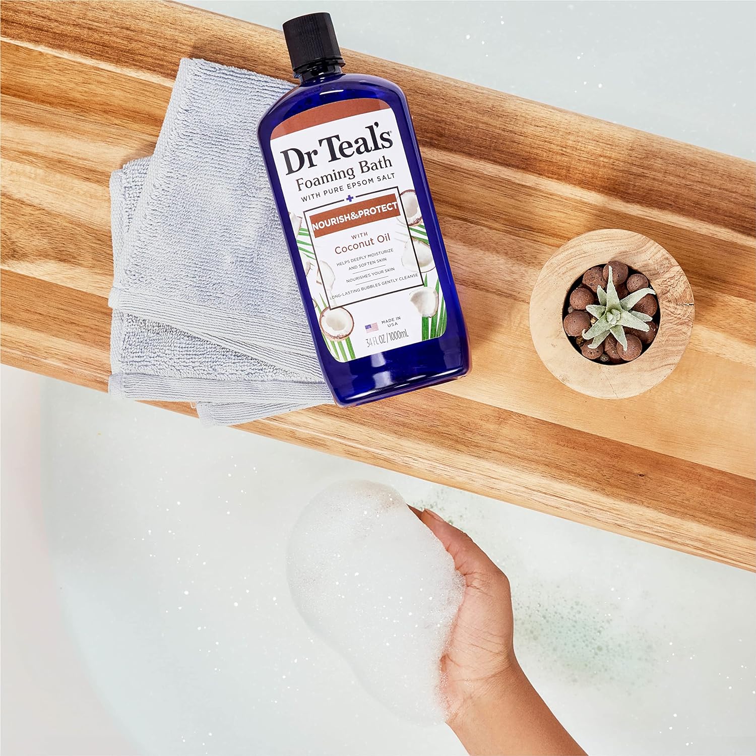 Dr Teal's Foaming Bath with Pure Epsom Salt, Sleep Blend with Melatonin, Lavender & Chamomile Essential Oils, 34 fl oz (Pack of 4) (Packaging May Vary)