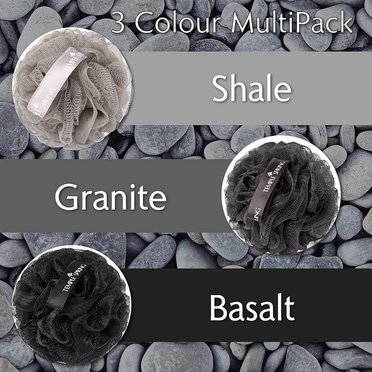 Shower Loofahs - 3 pack Natural Recycled Shower Poufs and Skin Scrubber Set for Men and Women - Exfoliating Body Bath Scrunchies Sponges for Bathroom & Shower