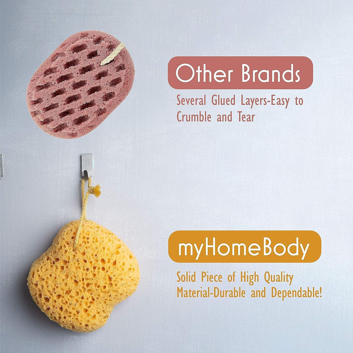 myHomeBody Premium Bath Sponge, Foam Loofah Sponge, Body Sponge for Shower - Large Size, Lots of Lather, Curvy, 3 Pack