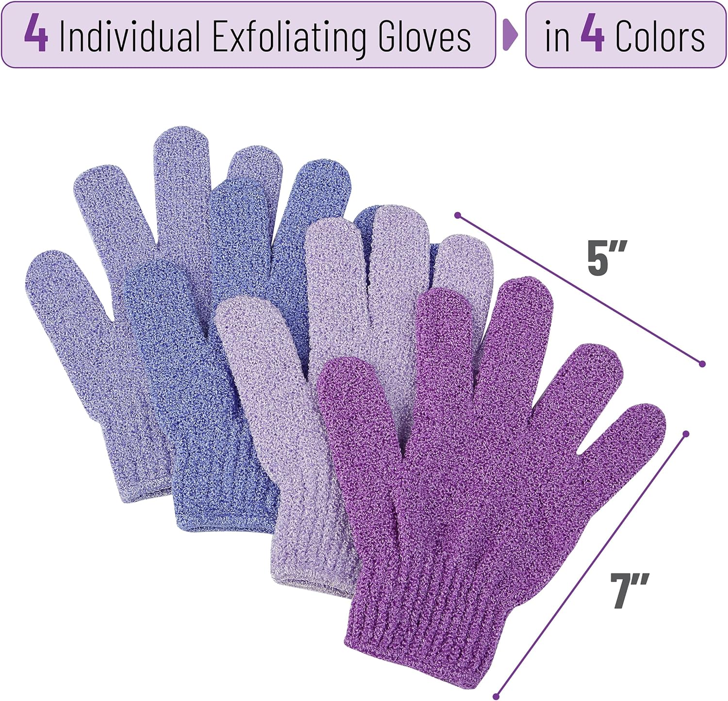 Slick- Exfoliating Gloves, 4 Pcs, Skin Exfoliator for Body, Shower Gloves, Scrub Gloves Exfoliating, Exfoliating Body Scrub Gloves, Loofah Glove, Exfoliation Mitt, Bath Gloves