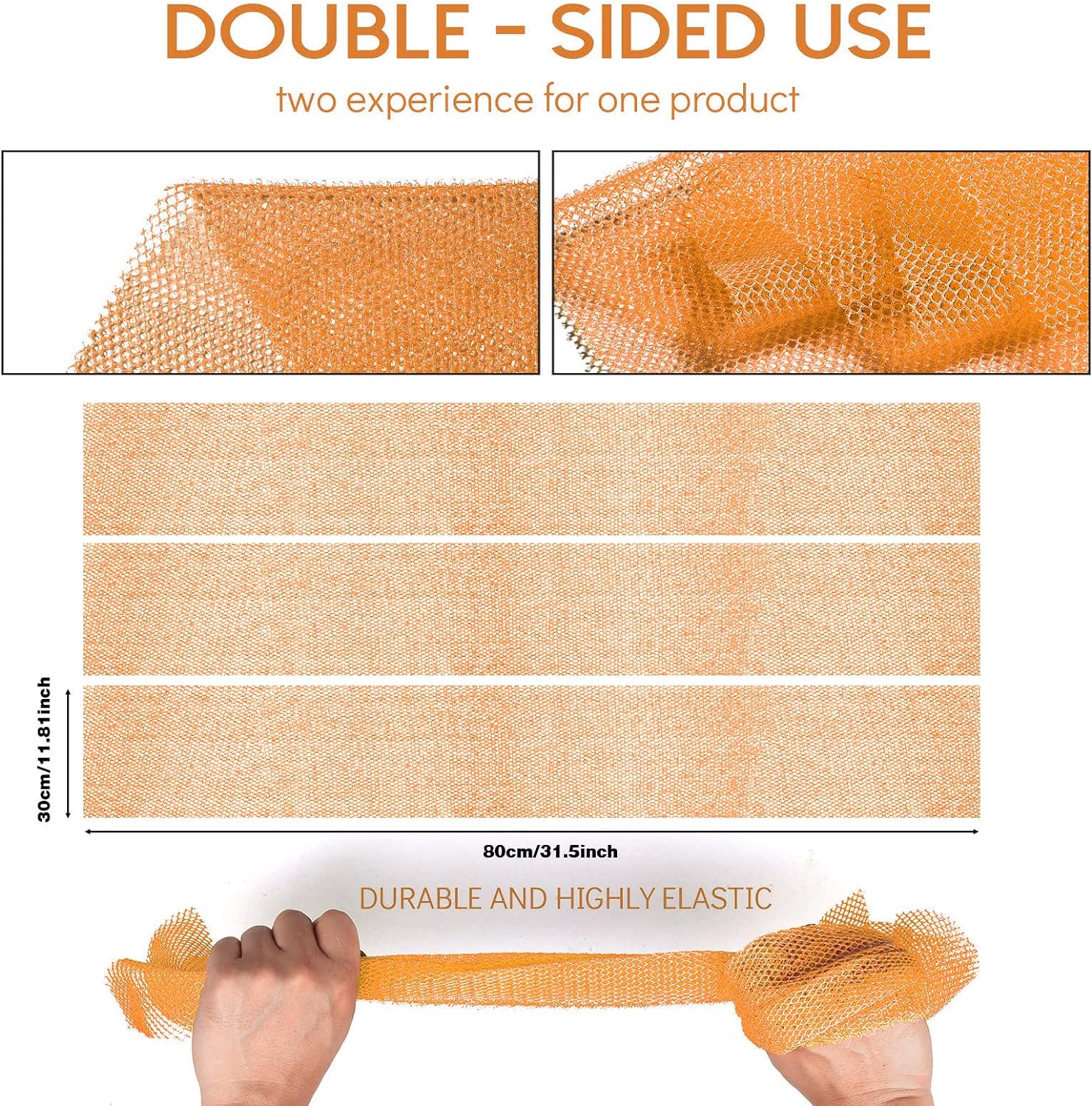 UJFQBH 3 Pieces African Bath Sponge African Net Long Net Bath Sponge Exfoliating Shower Body Scrubber Back Scrubber Skin Smoother,Great for Daily Use (Pink,Yellow,Purple)