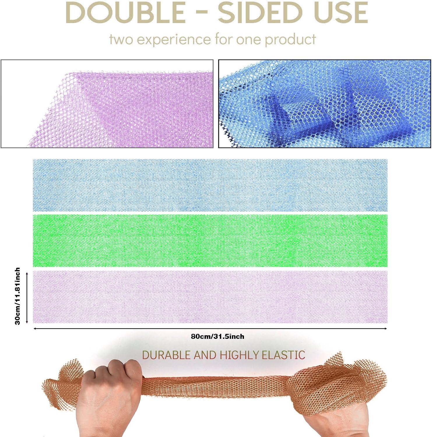 UJFQBH 3 Pieces African Bath Sponge African Net Long Net Bath Sponge Exfoliating Shower Body Scrubber Back Scrubber Skin Smoother,Great for Daily Use (Pink,Yellow,Purple)