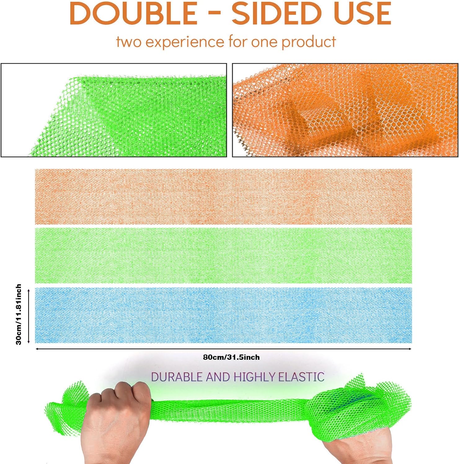 UJFQBH 3 Pieces African Bath Sponge African Net Long Net Bath Sponge Exfoliating Shower Body Scrubber Back Scrubber Skin Smoother,Great for Daily Use (Pink,Yellow,Purple)