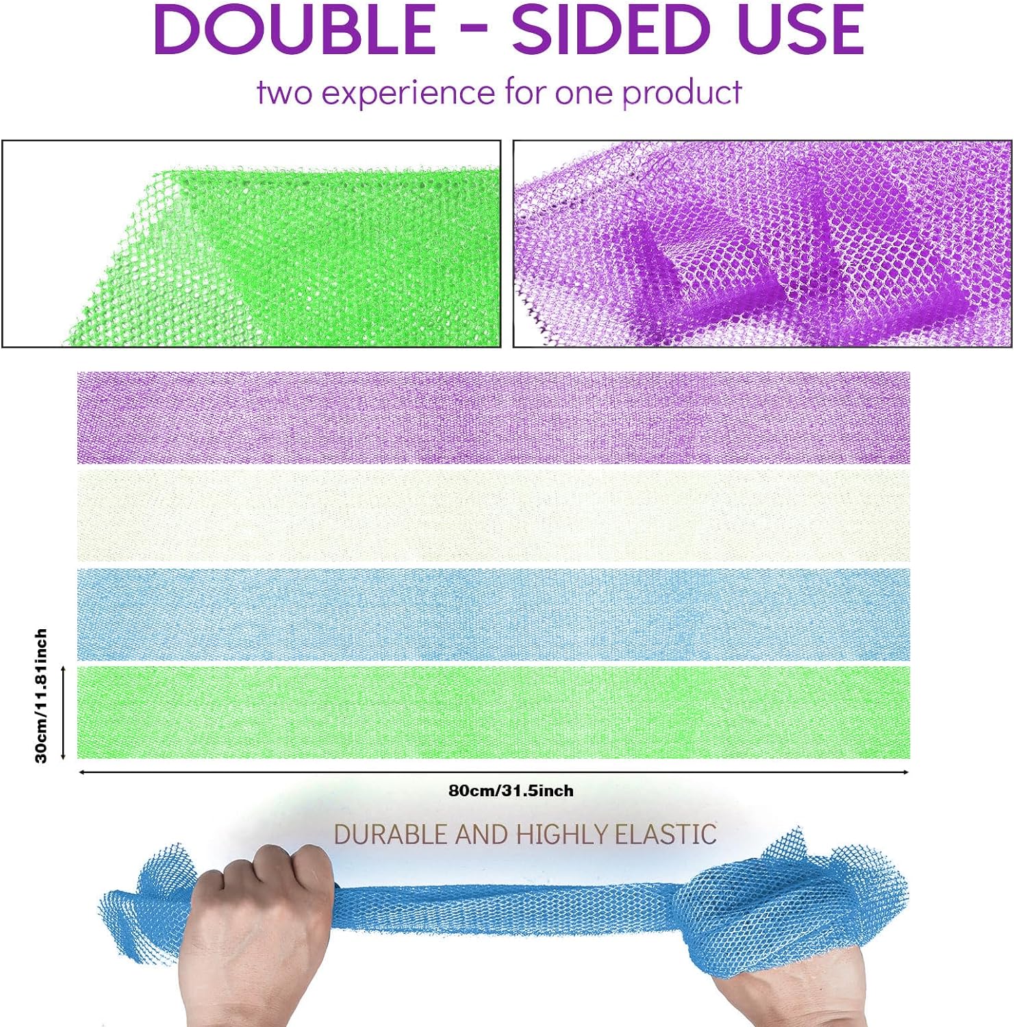 UJFQBH 3 Pieces African Bath Sponge African Net Long Net Bath Sponge Exfoliating Shower Body Scrubber Back Scrubber Skin Smoother,Great for Daily Use (Pink,Yellow,Purple)