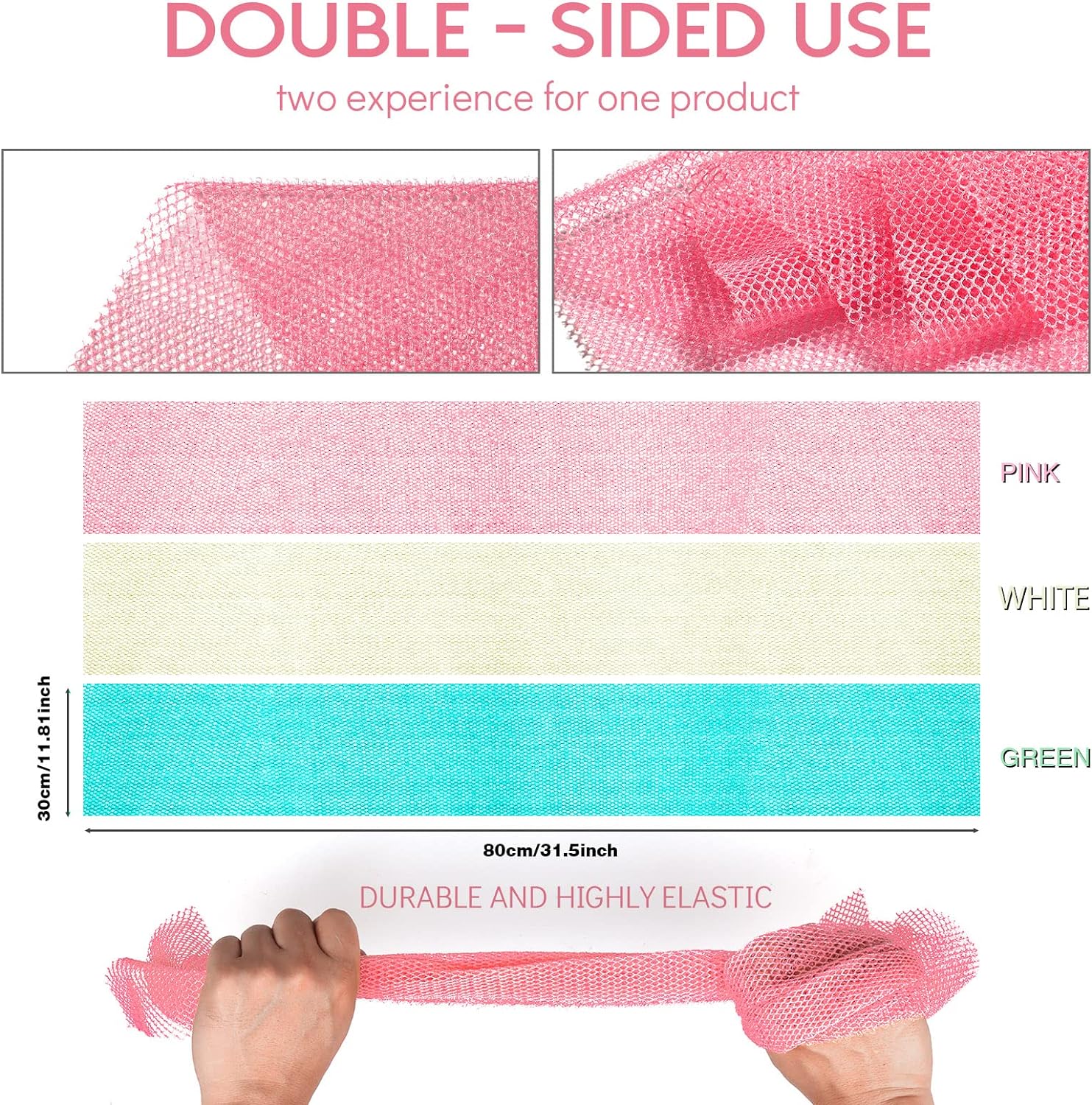 UJFQBH 3 Pieces African Bath Sponge African Net Long Net Bath Sponge Exfoliating Shower Body Scrubber Back Scrubber Skin Smoother,Great for Daily Use (Pink,Yellow,Purple)