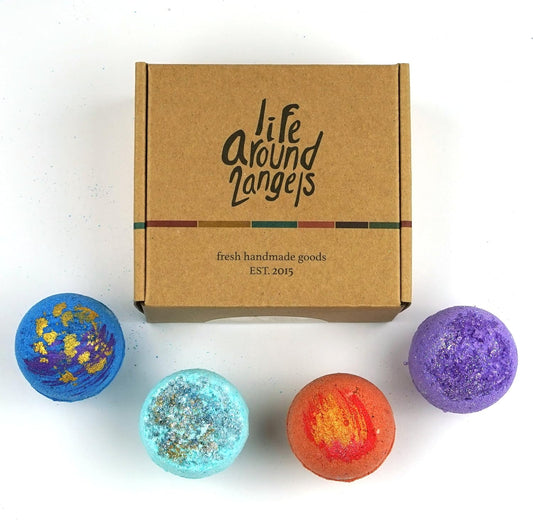 LifeAround2Angels Galaxy Bath Bombs Gift Set 4 100% Handmade in USA Fizzies Shea & Coco Butter Dry Skin Moisturize, Perfect for Bubble & Spa Bath. Birthday Baby Bridal Shower Gift idea