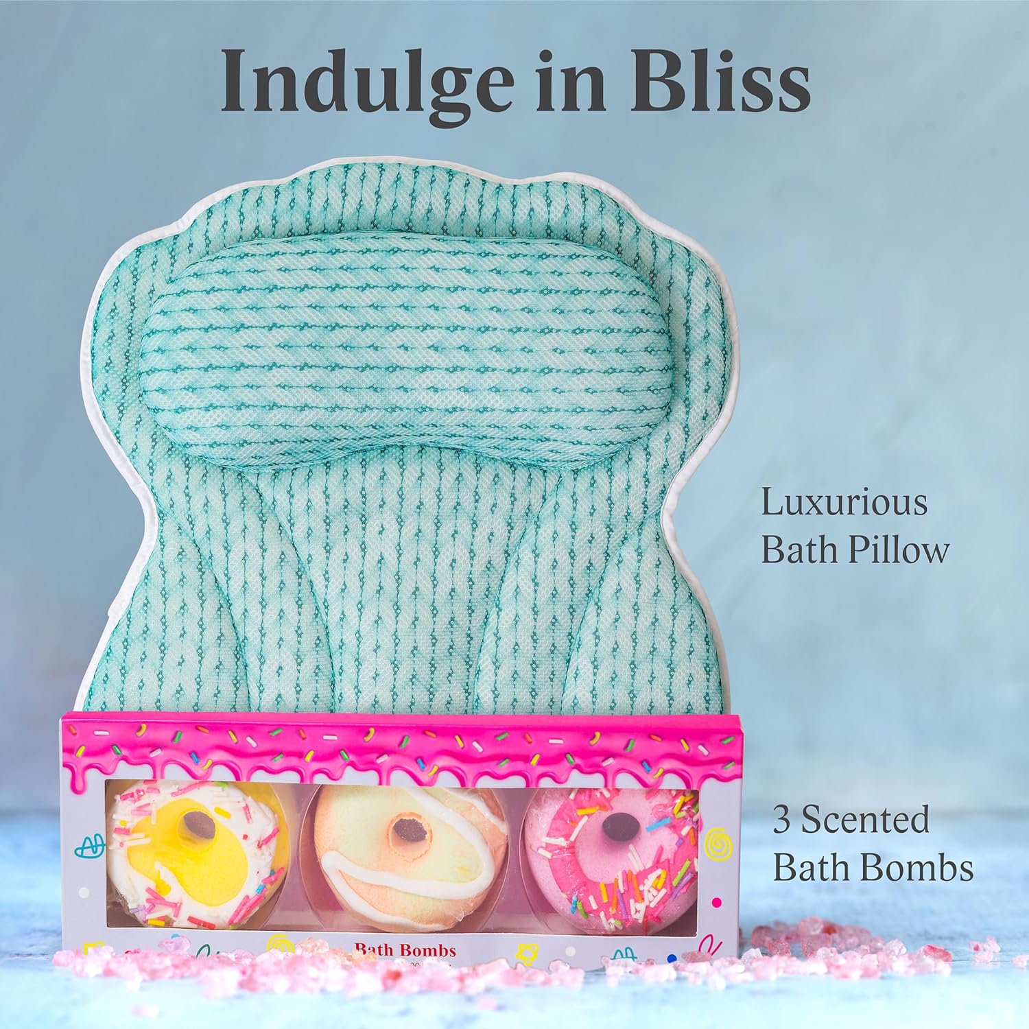 Lady McBath Bath Pillow - Luxury Bath Pillows for Tub Neck and Back Support - Powerful Suction Cups, Machine Washable Bathtub Accessory for Relaxation (Turquoise)