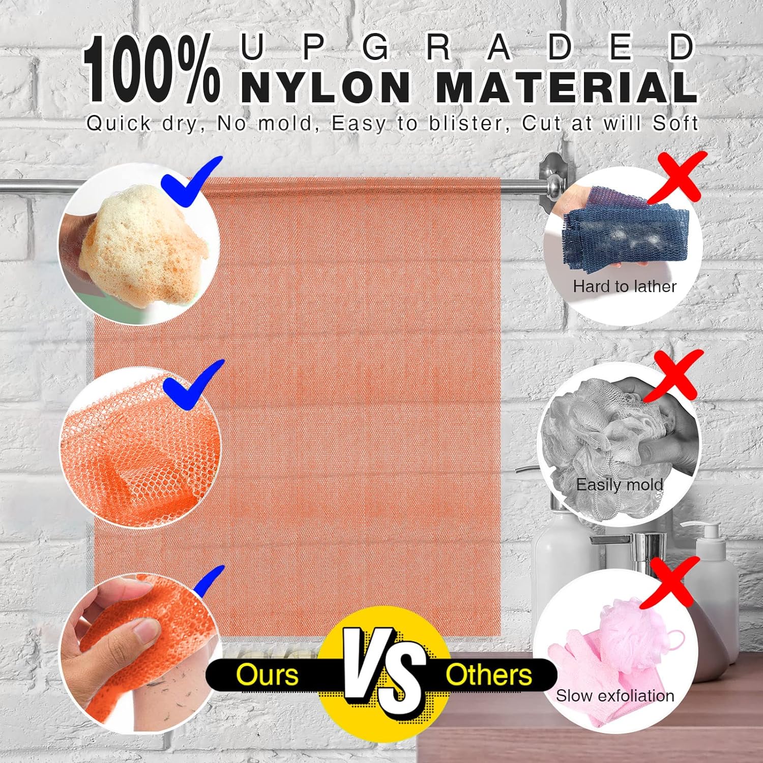 UJFQBH 3 Pieces African Bath Sponge African Net Long Net Bath Sponge Exfoliating Shower Body Scrubber Back Scrubber Skin Smoother,Great for Daily Use (Pink,Yellow,Purple)