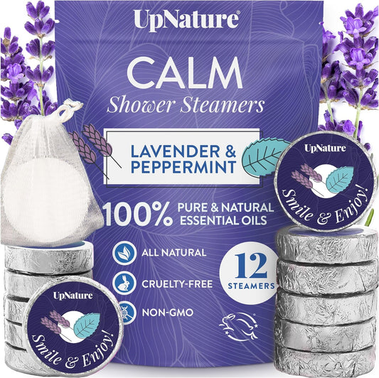 UpNature Shower Steamers Aromatherapy, Calm 12pcs - Lavender Shower Steamer Restore Relaxation, Essential Oil Lavender Shower Bath Bombs Tablets for Stress Relief, Self Care Gifts for Women & Men