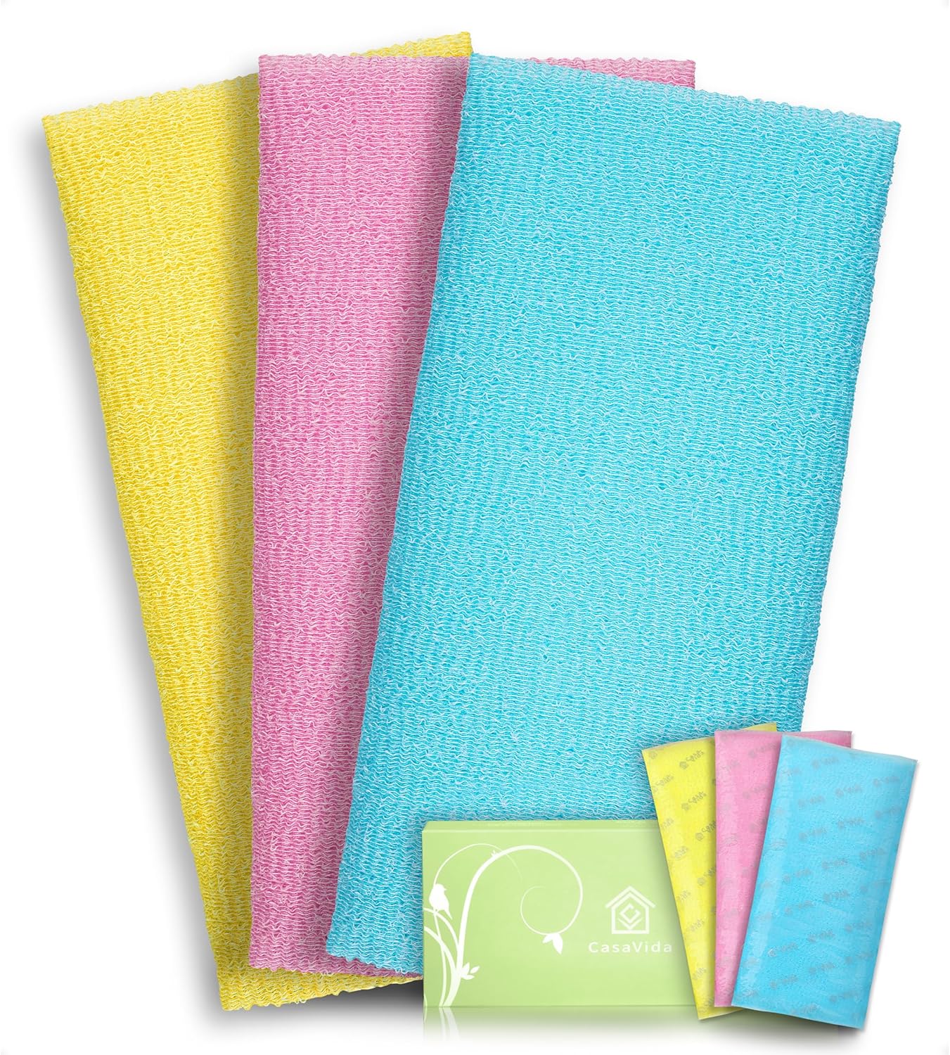 CasaVida Exfoliating Washcloth Back Scrubber for Shower Exfoliating Body Scrubber Japanese Beauty Washcloth African Net Sponge Bath Korean Loofah Towel Wash Cloth Body Shower Scrub Towel 3 Pack