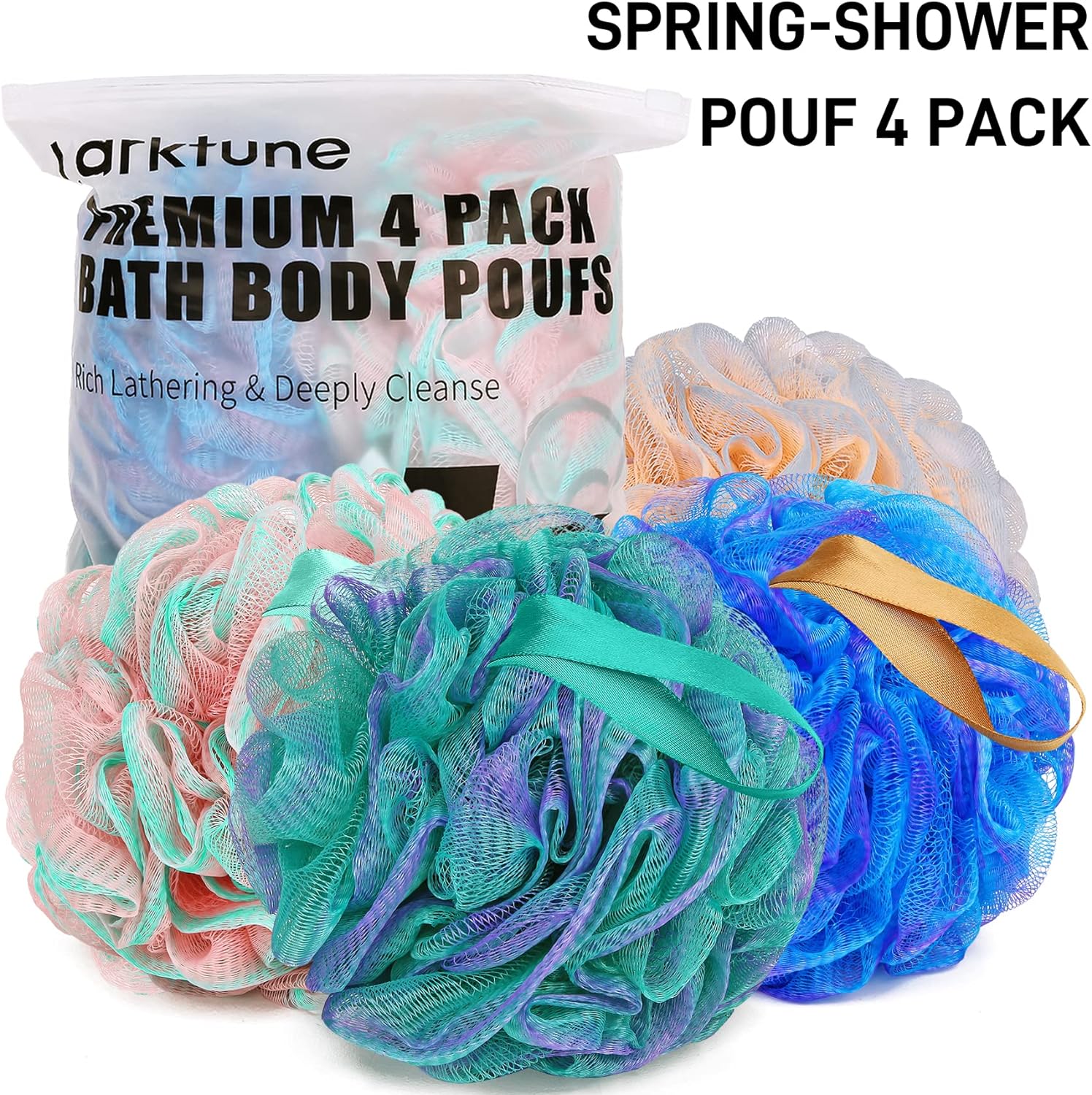 Shower Loofah Bath Sponge 75g - 4 Pack Large Soft Nylon Mesh Puff for Men, Loofah Shower Exfoliating Scrubber Pouf, Full Cleanse, Beauty Bathing Accessories