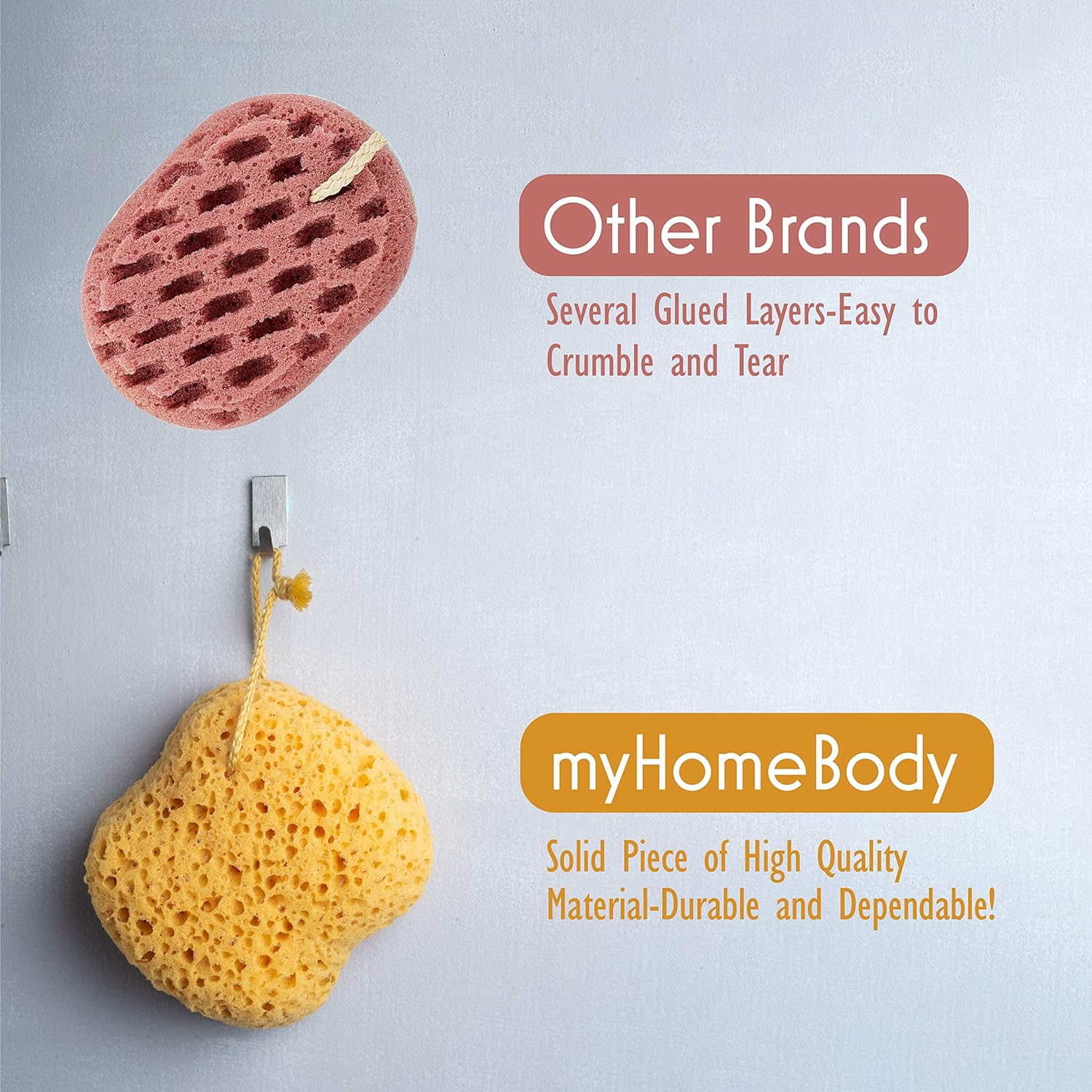 myHomeBody Premium Bath Sponge, Foam Loofah Sponge, Body Sponge for Shower - Large Size, Lots of Lather, Curvy, 3 Pack
