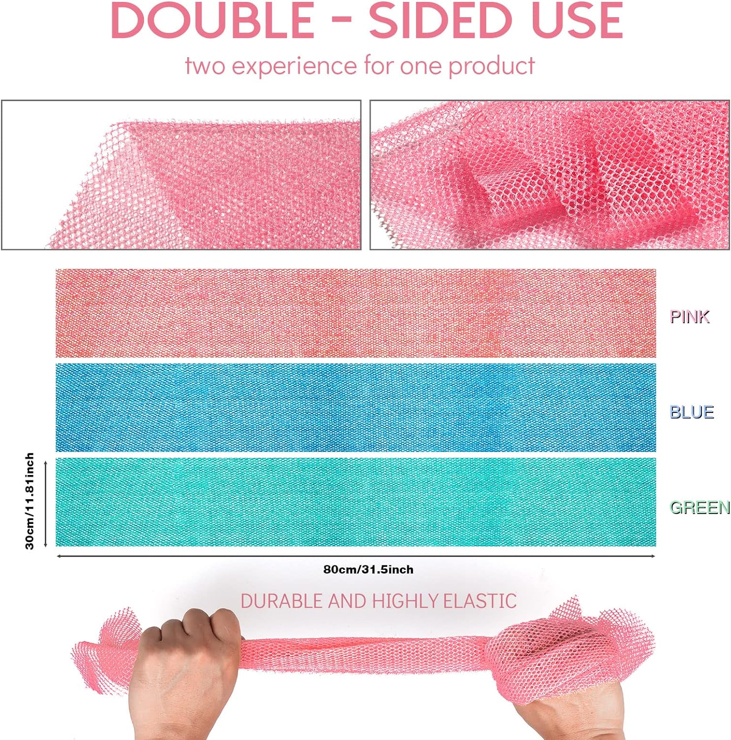 UJFQBH 3 Pieces African Bath Sponge African Net Long Net Bath Sponge Exfoliating Shower Body Scrubber Back Scrubber Skin Smoother,Great for Daily Use (Pink,Yellow,Purple)