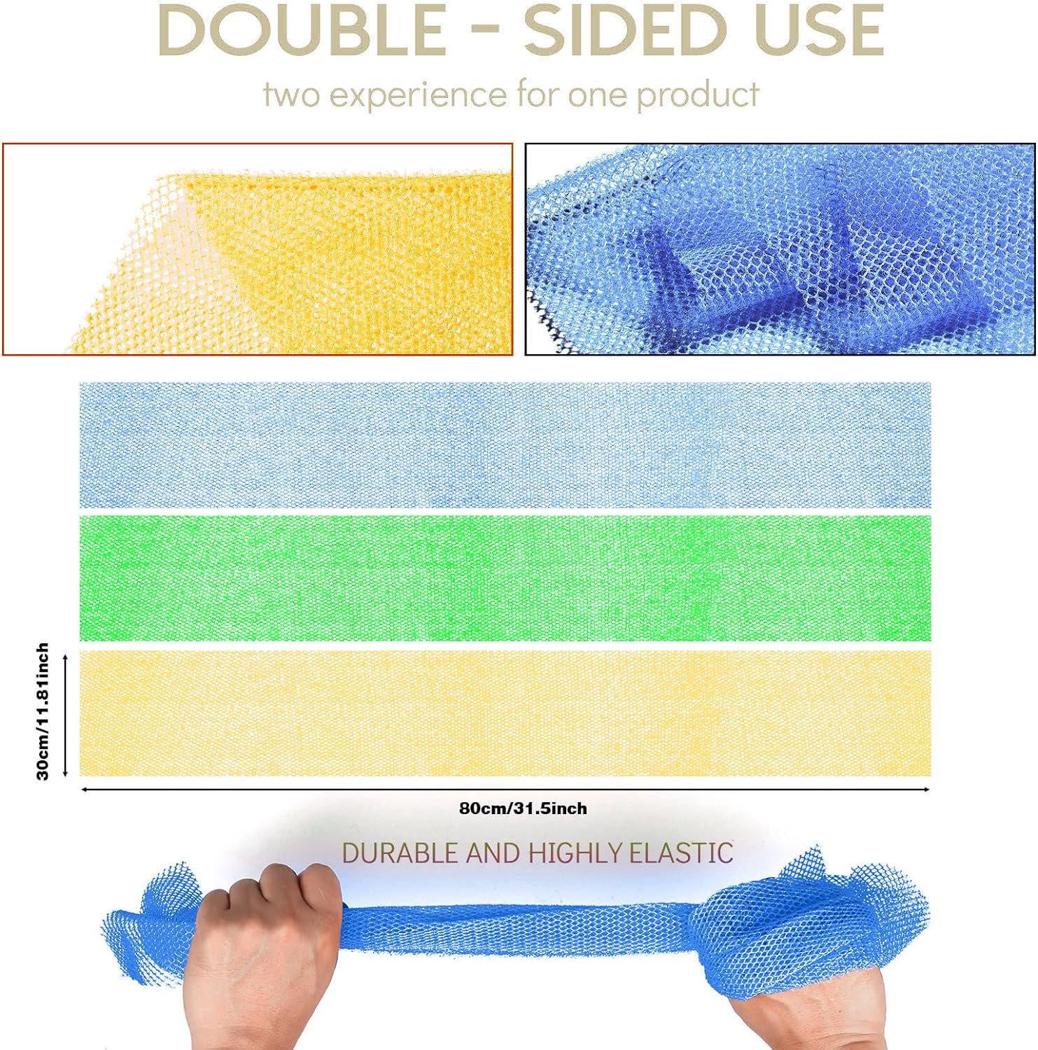 UJFQBH 3 Pieces African Bath Sponge African Net Long Net Bath Sponge Exfoliating Shower Body Scrubber Back Scrubber Skin Smoother,Great for Daily Use (Pink,Yellow,Purple)