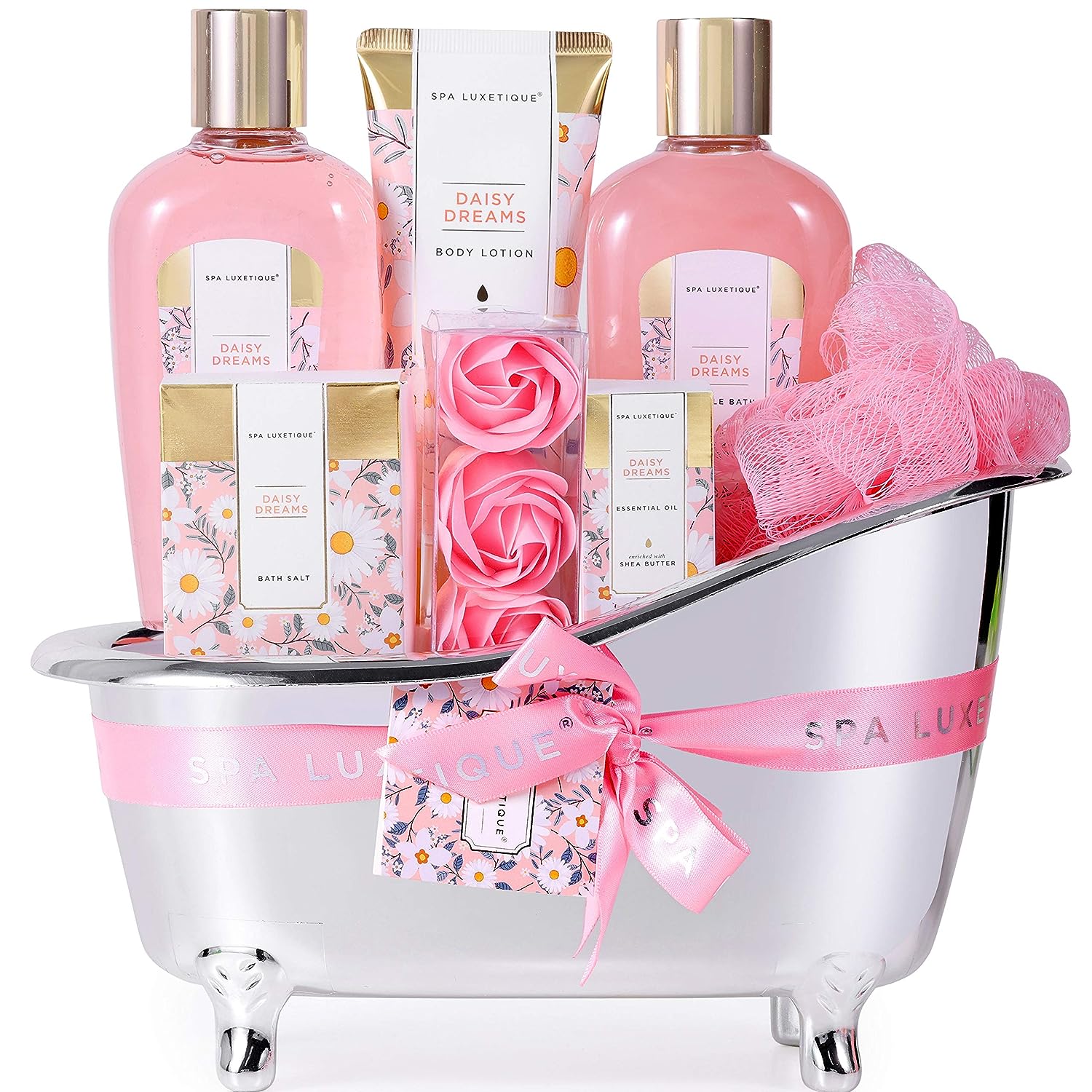Spa Kit for Women Gift Set, Spa Luxetique Bath and Body Gift Sets for Women, 8pcs Daisy Body Wash Set with Bubble Bath, Body Lotion, Birthday Gifts for Women, Christmas Bath Gifts Spa Set