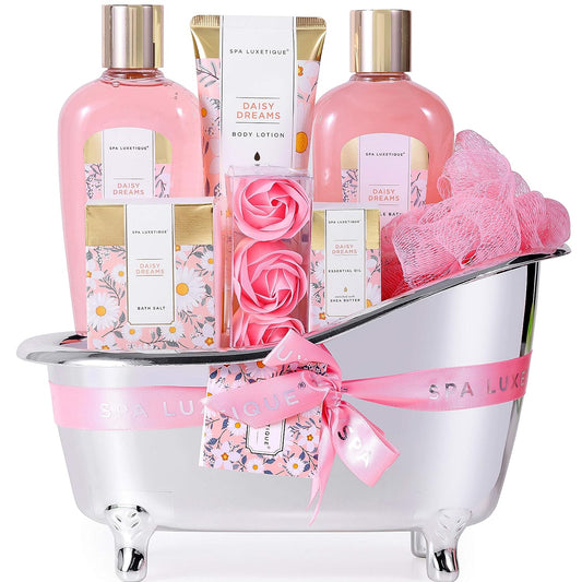 Spa Kit for Women Gift Set, Spa Luxetique Bath and Body Gift Sets for Women, 8pcs Daisy Body Wash Set with Bubble Bath, Body Lotion, Birthday Gifts for Women, Christmas Bath Gifts Spa Set