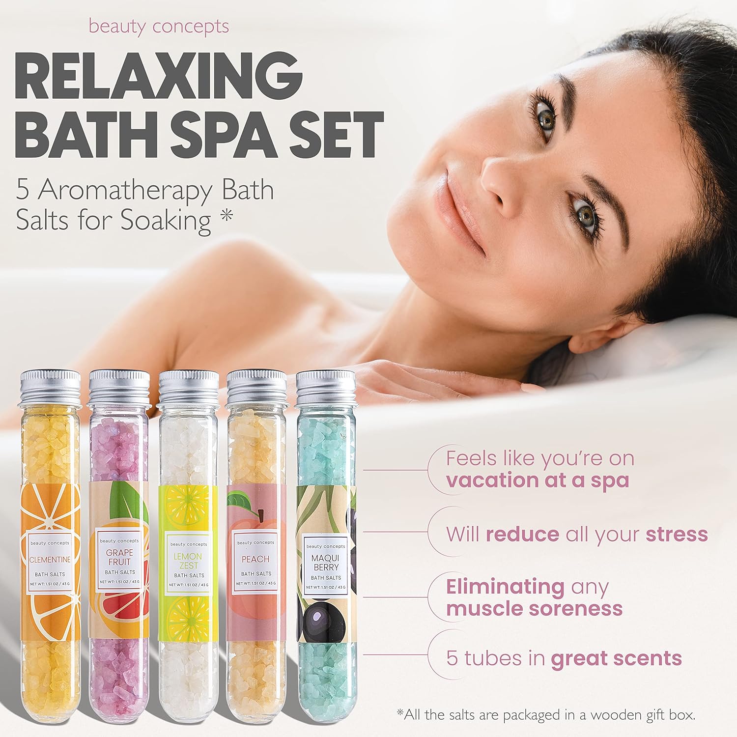 B.C. Beauty Concepts Aromatherapy Bath Salts- 5 Pack Epsom Salts for Soaking, Relaxing Bath Spa Set (Floral)