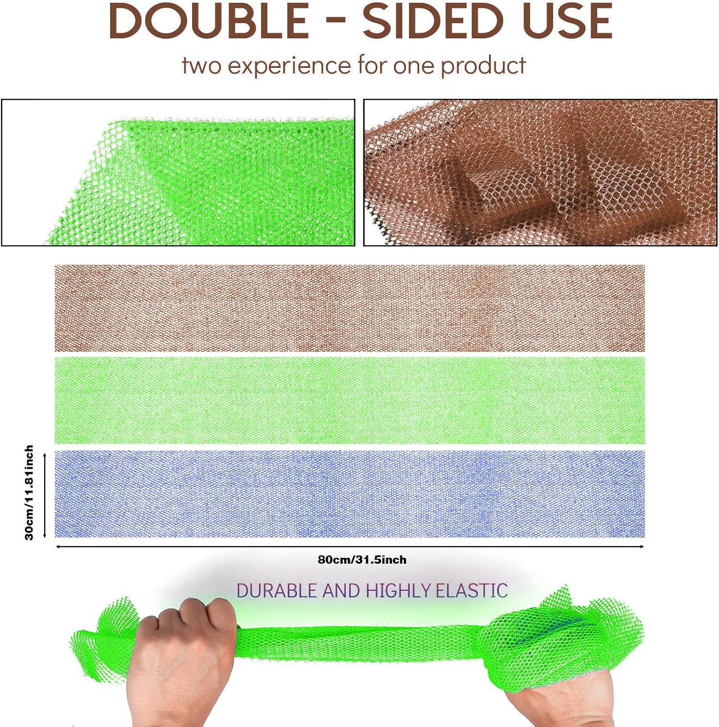 UJFQBH 3 Pieces African Bath Sponge African Net Long Net Bath Sponge Exfoliating Shower Body Scrubber Back Scrubber Skin Smoother,Great for Daily Use (Pink,Yellow,Purple)