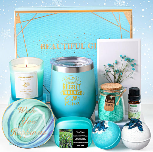Golray Birthday Gifts for Women, Relaxing Spa Basket Set Self Care Gift for Her Mom Wife Sister Friend Coworker, Unique Stocking Stuffers Valentine Christmas Gift Baskets for Woman Who Have Everything