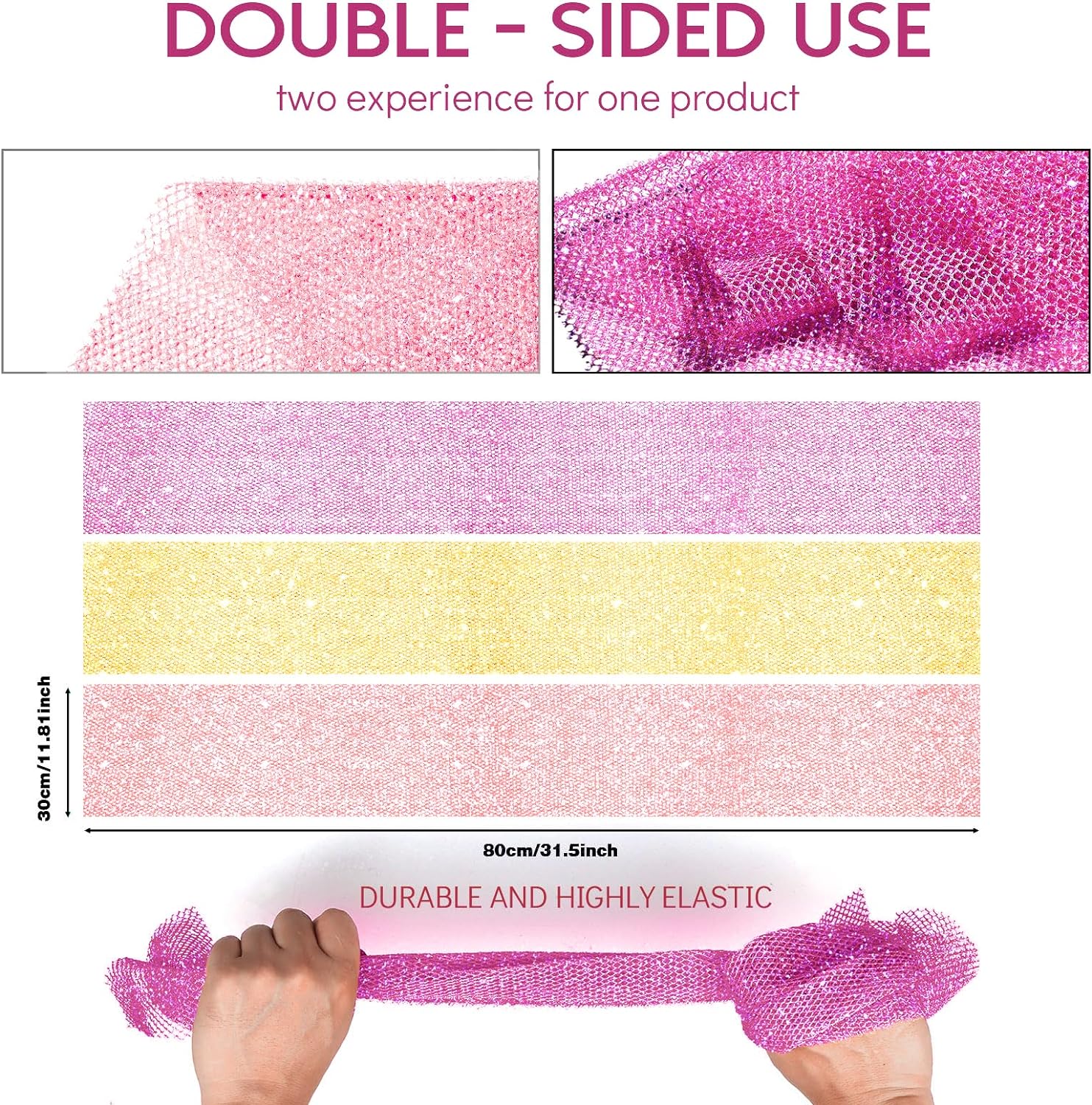 UJFQBH 3 Pieces African Bath Sponge African Net Long Net Bath Sponge Exfoliating Shower Body Scrubber Back Scrubber Skin Smoother,Great for Daily Use (Pink,Yellow,Purple)