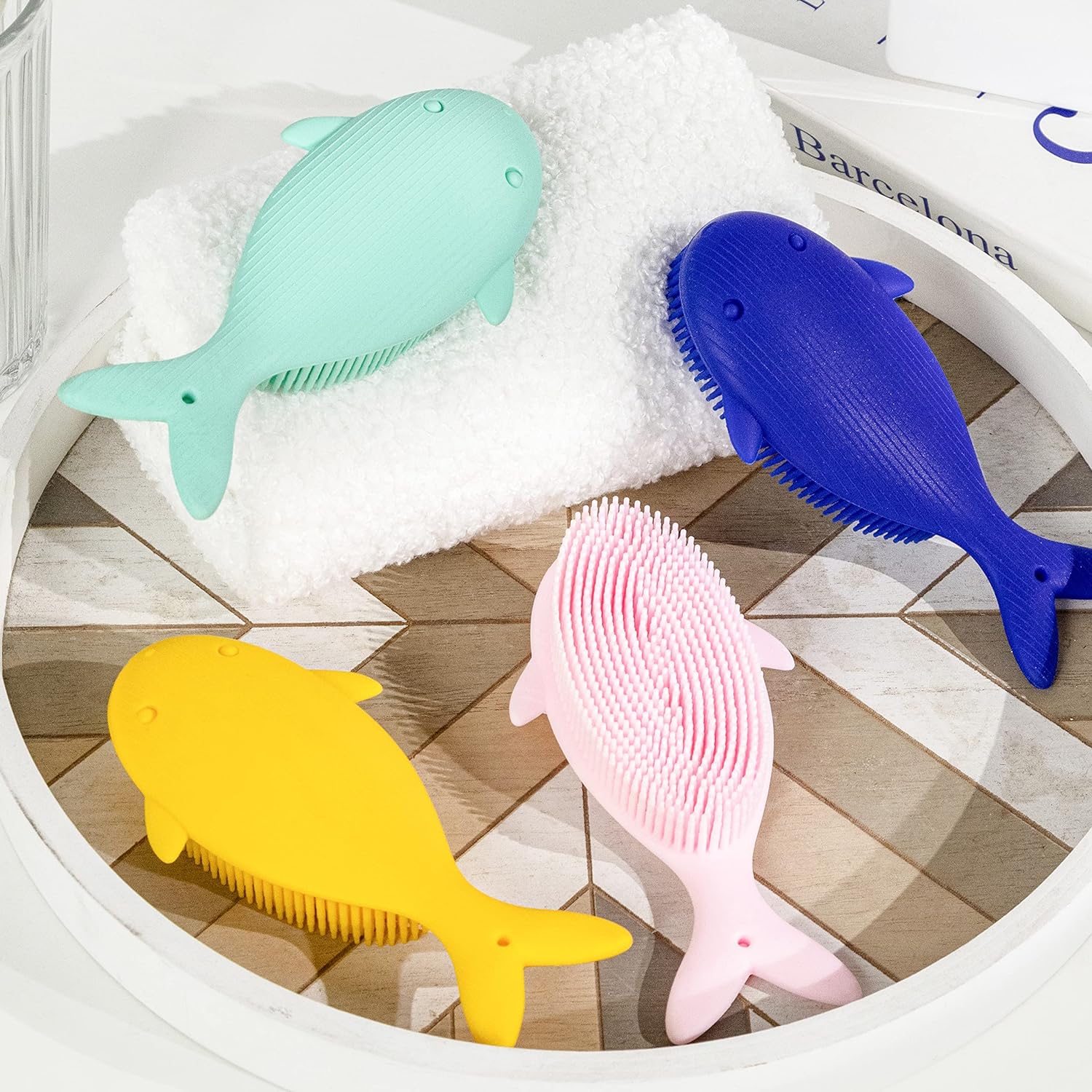 Premium Sensory Brush for Kids or Autism,Soft Silicone Body Scrubber,2 in 1 Sensory Room Occupational Therapy Sensory Brushes,Silicone Loofah,Pets Shower Brush Bath Brush Shampoo Brush(Whale-Teal)