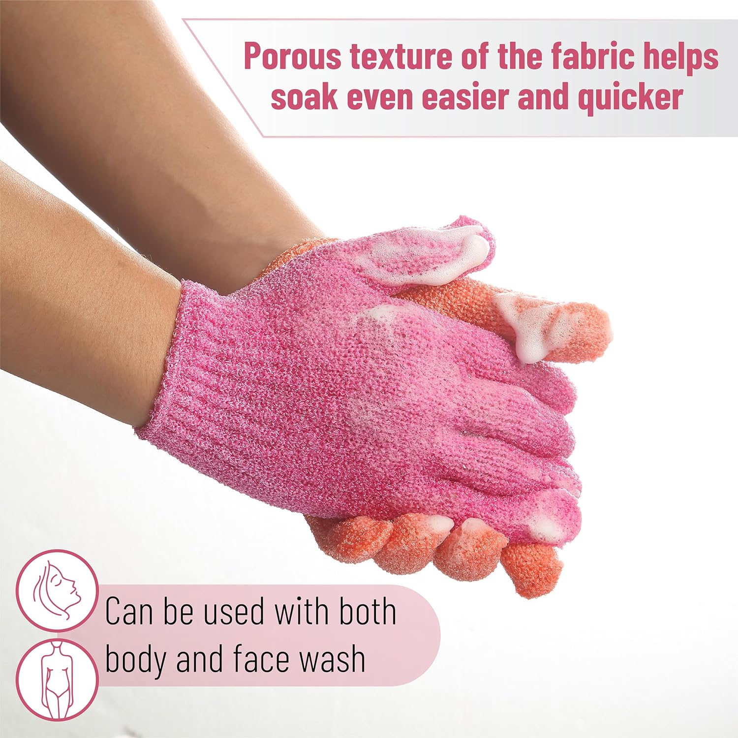 Slick- Exfoliating Gloves, 4 Pcs, Skin Exfoliator for Body, Shower Gloves, Scrub Gloves Exfoliating, Exfoliating Body Scrub Gloves, Loofah Glove, Exfoliation Mitt, Bath Gloves