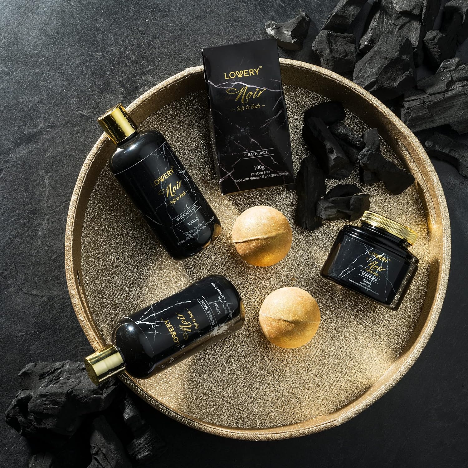 Valentines Gifts For Him, Bath Gift Baskets for Men Boyfriend Dad, Noir Mens Spa Gift Baskets Birthday Gifts for Men, Bath and Body Self Care - Bubble Bath, Bath Bombs More, Relaxation & Pampering Set