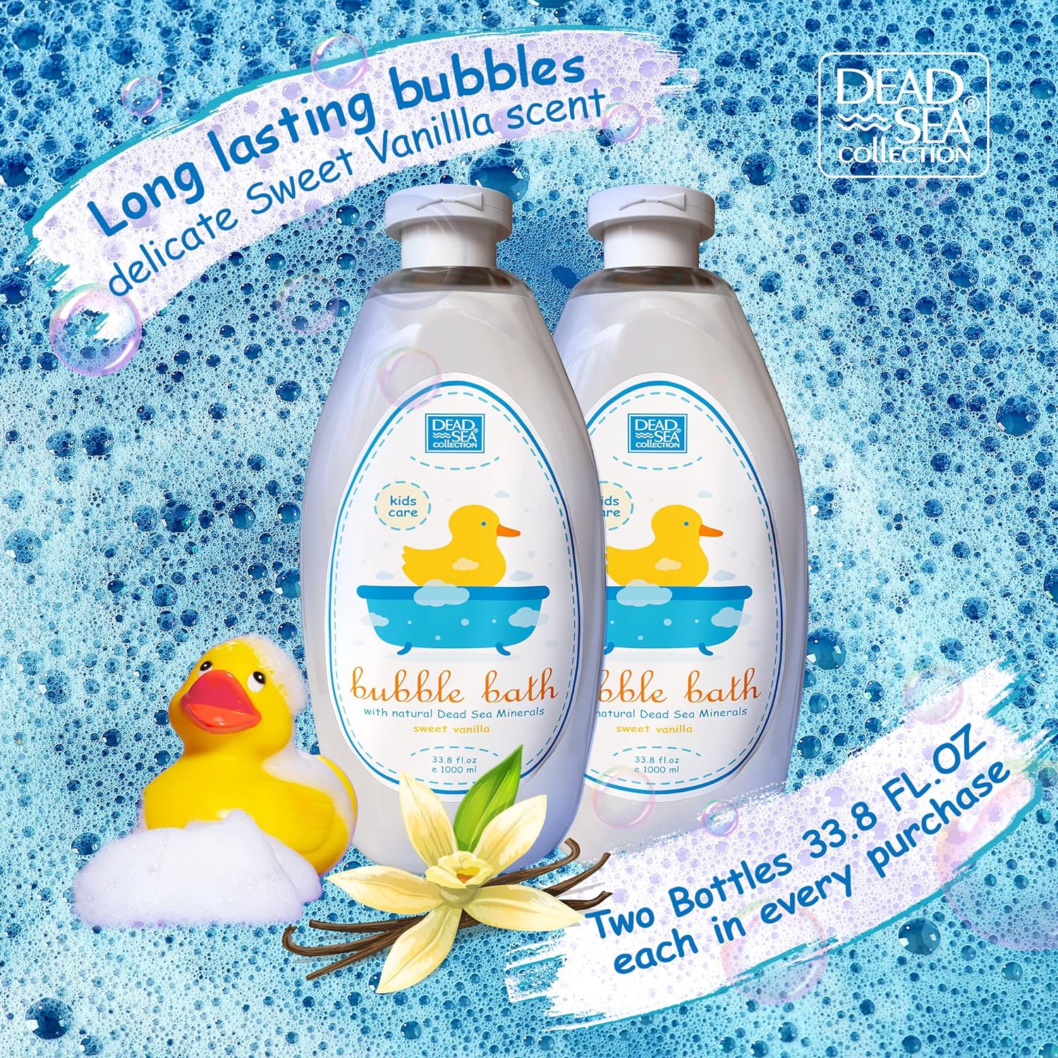 Dead Sea Collection Bubble Bath Kids with Calming Lavender Scent - Cleansing and Moisturizing Kids Bubble Bath - with Natural Dead Sea Minerals - Pack of 2 Large Bottle (33,8 fl oz Each)